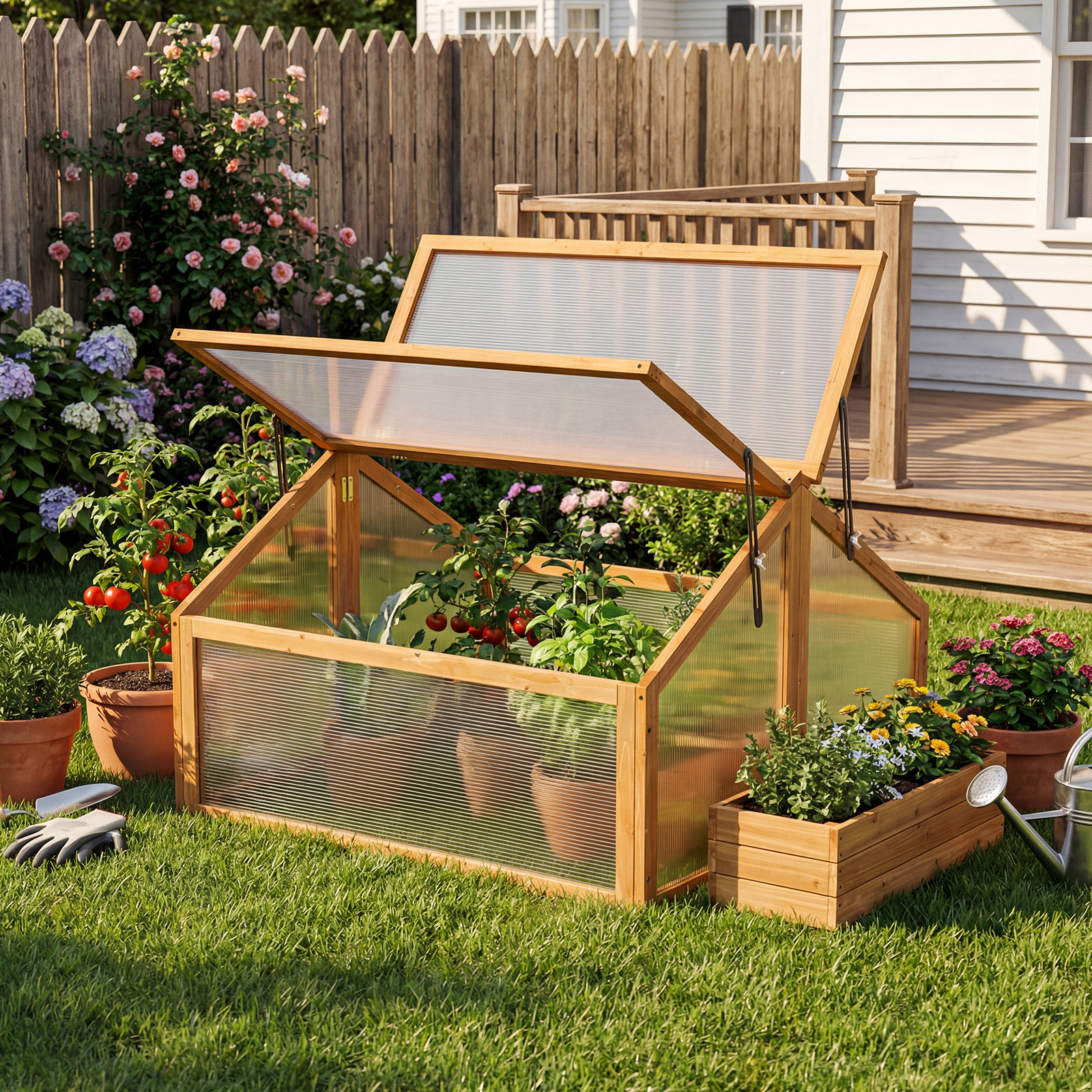 Costway 36 x 33 Inch Wood Double Greenhouse Box