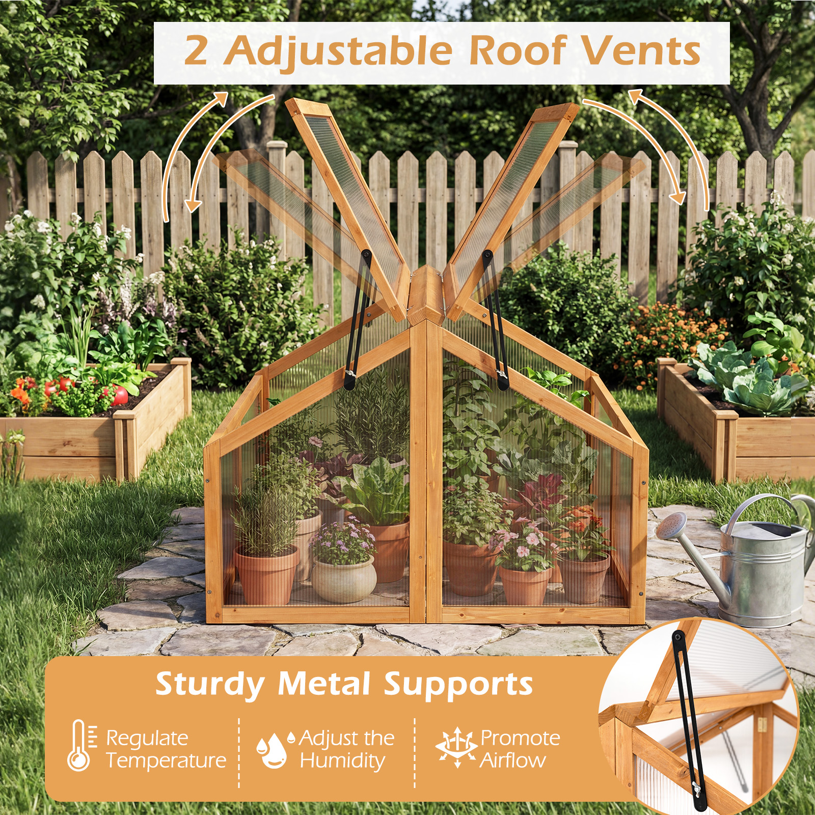 Costway 36 x 33 Inch Wood Double Greenhouse Box