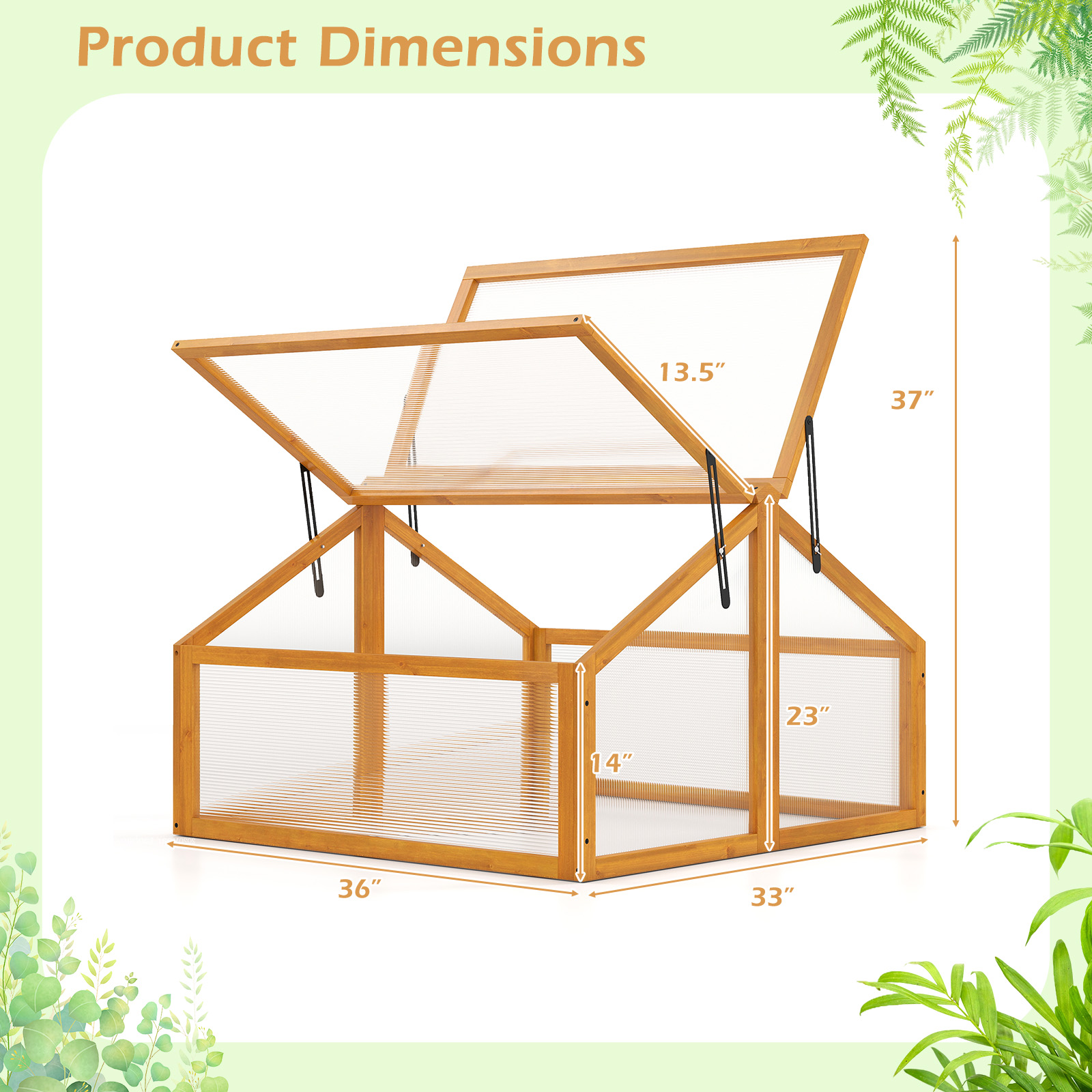 Costway 36 x 33 Inch Wood Double Greenhouse Box