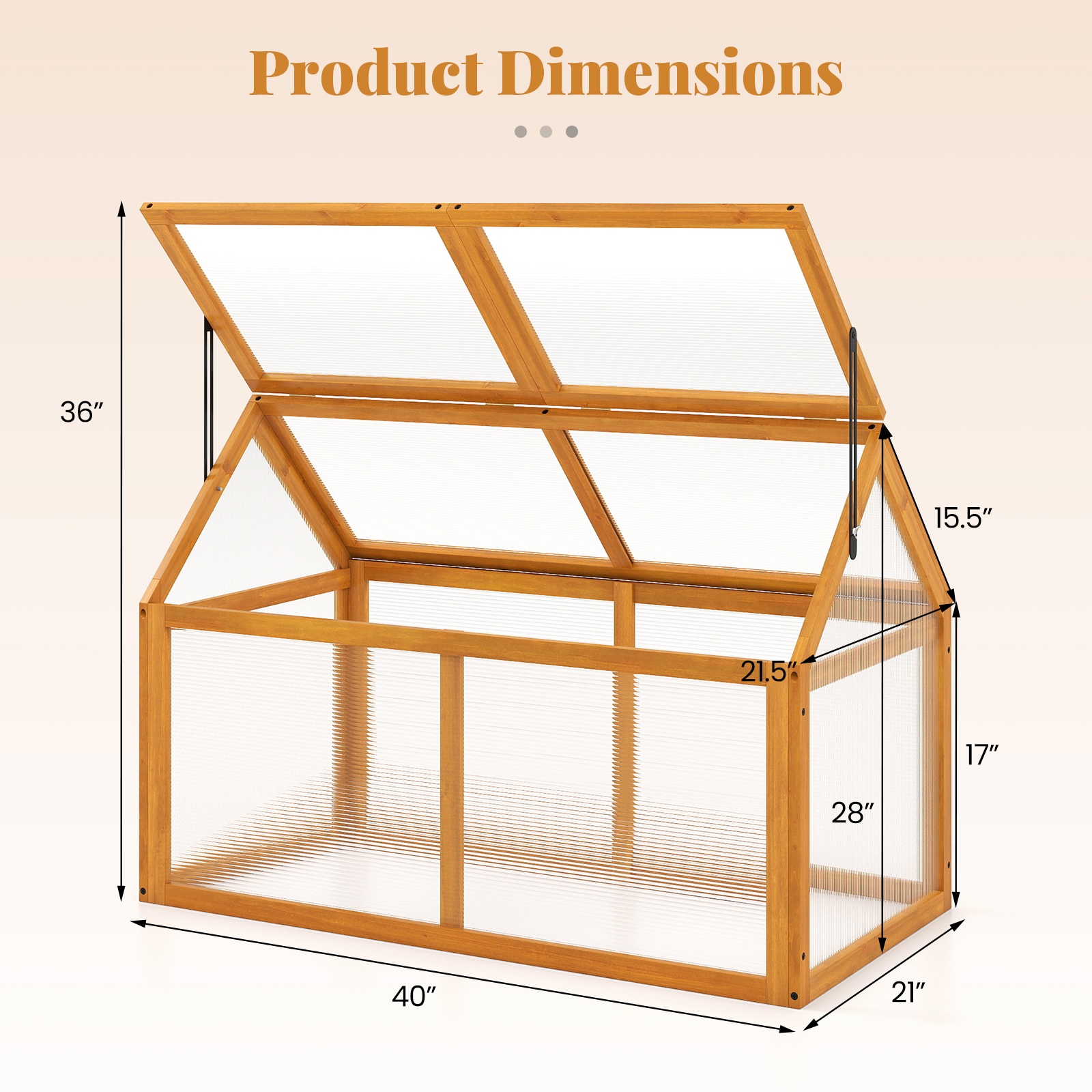 Costway 40 x 21 Inch Wood Greenhouse Box with Adjustable Roof