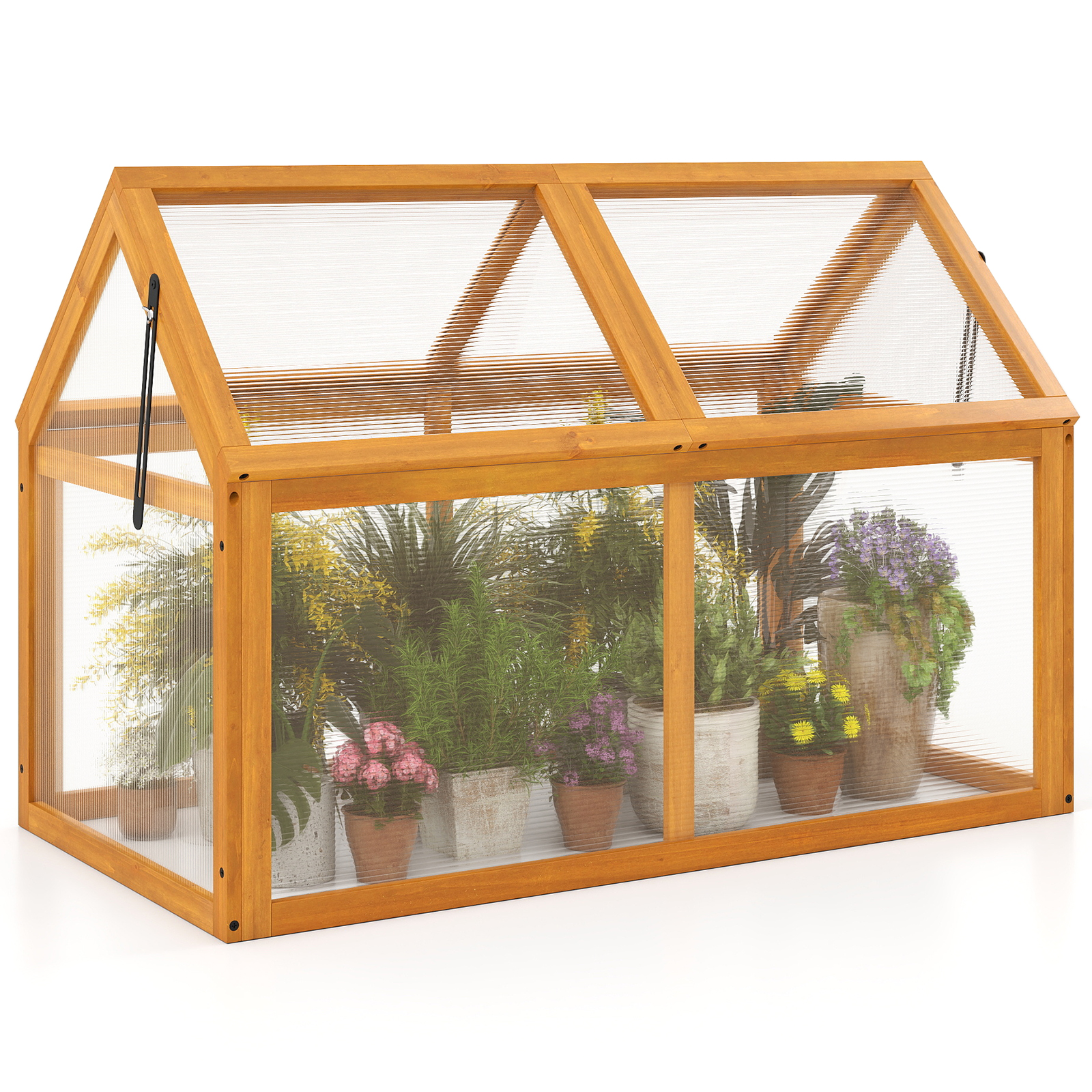 Costway 40 x 21 Inch Wood Greenhouse Box with Adjustable Roof