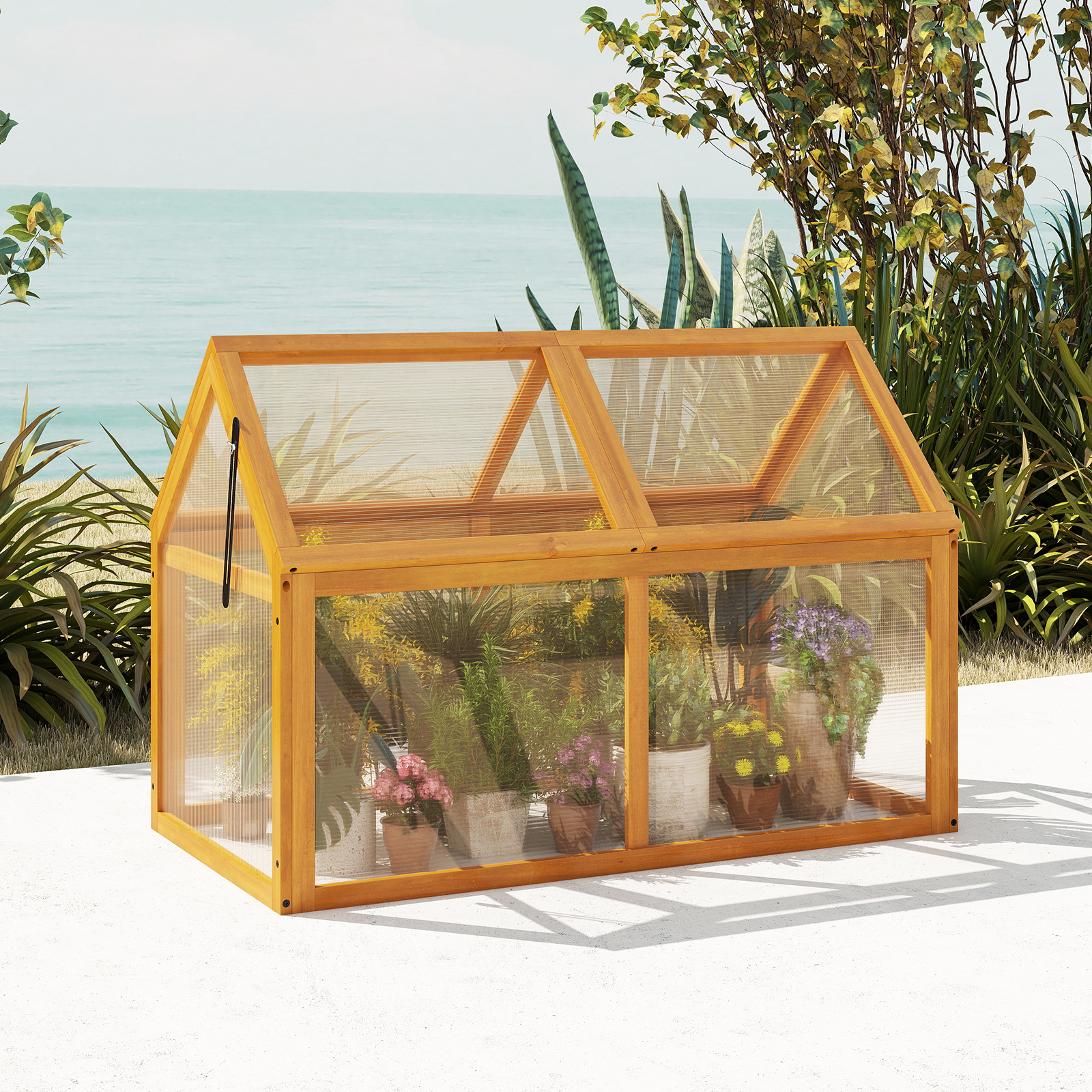 Costway 40 x 21 Inch Wood Greenhouse Box with Adjustable Roof