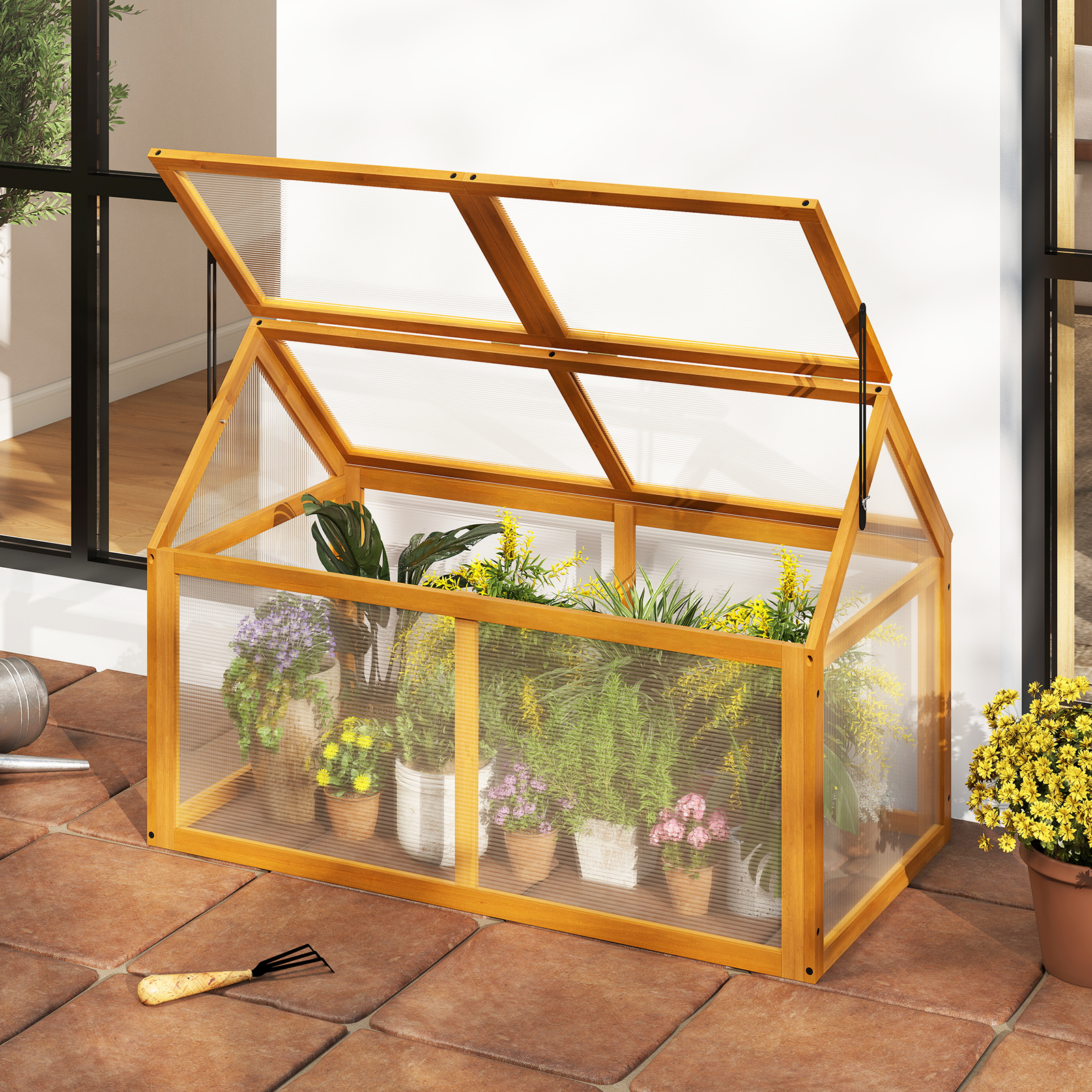Costway 40 x 21 Inch Wood Greenhouse Box with Adjustable Roof