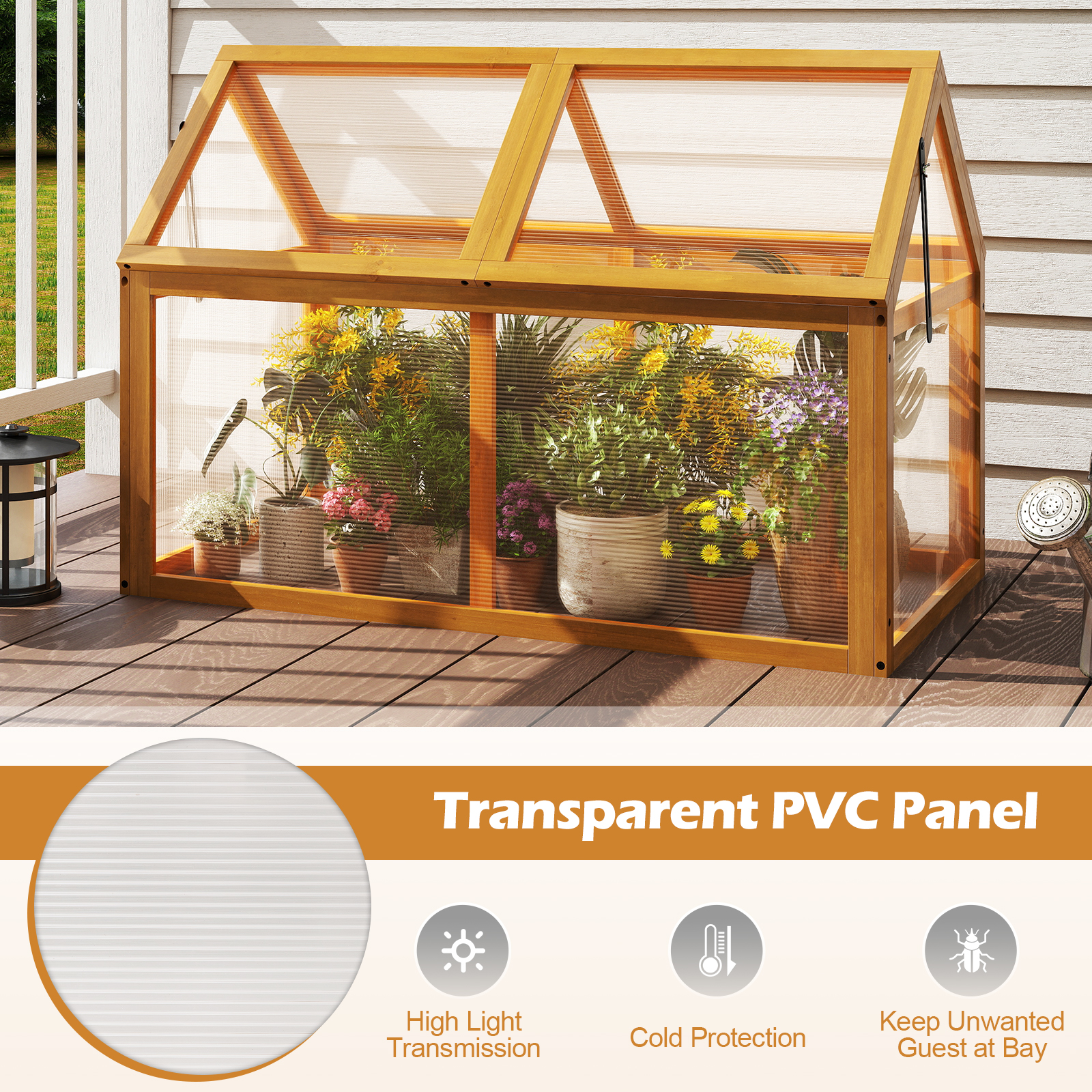 Costway 40 x 21 Inch Wood Greenhouse Box with Adjustable Roof