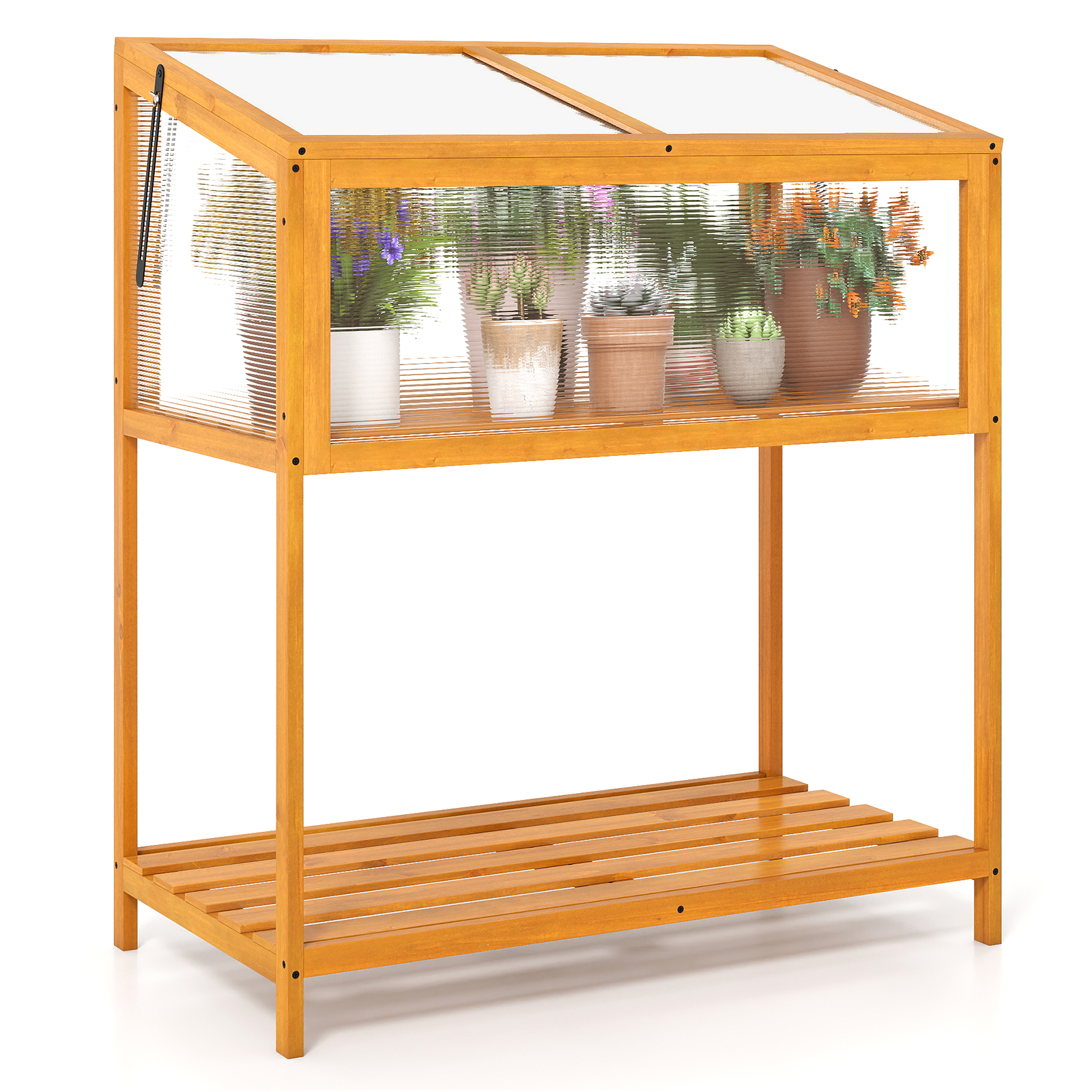 Costway 36 x 20 Inch Wood Raised Greenhouse Box with Storage Shelf
