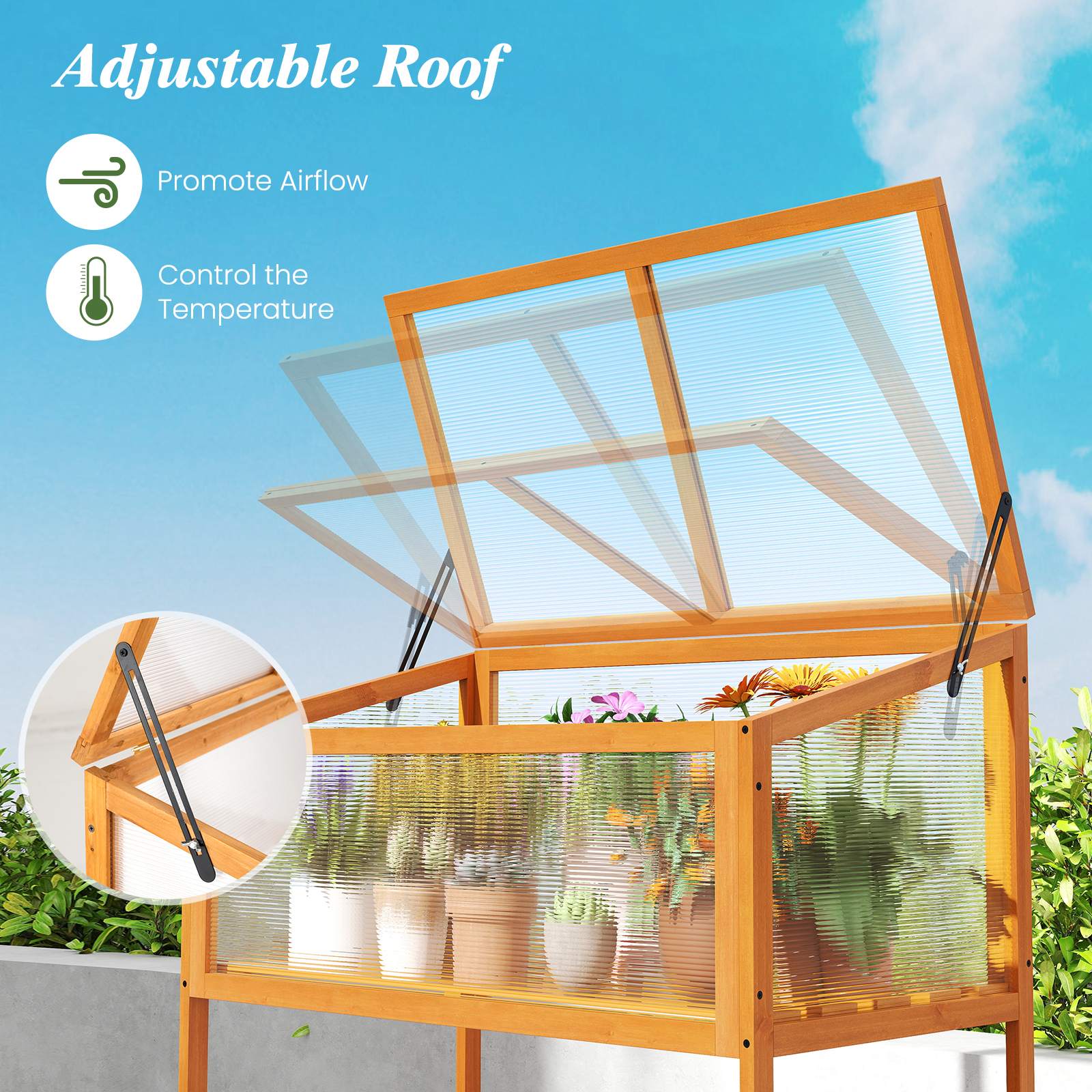 Costway 36 x 20 Inch Wood Raised Greenhouse Box with Storage Shelf