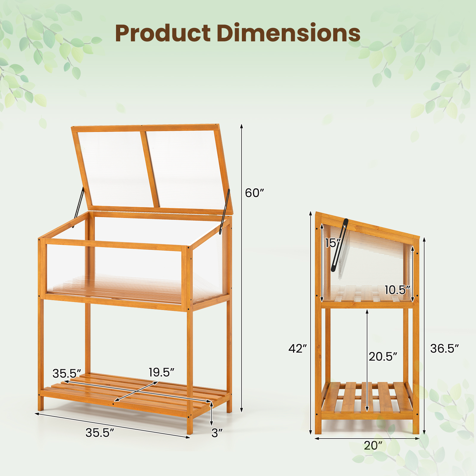 Costway 36 x 20 Inch Wood Raised Greenhouse Box with Storage Shelf