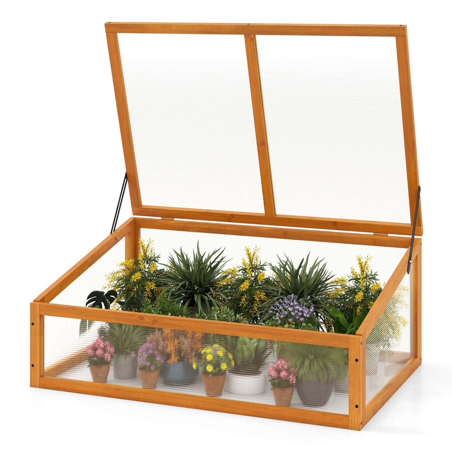 Costway 37 x 25 Inch Wood Greenhouse Box with Flip-Top Roof