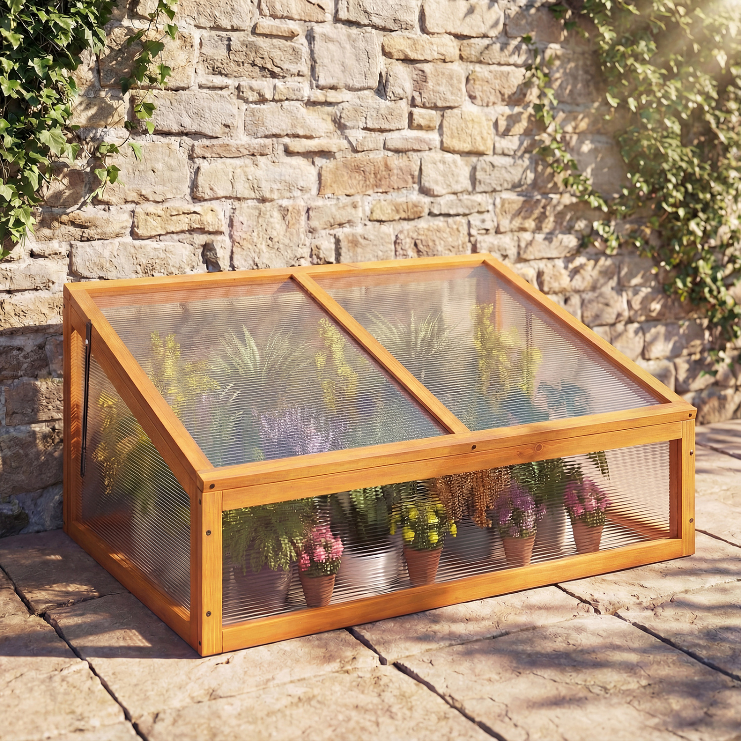 Costway 37 x 25 Inch Wood Greenhouse Box with Flip-Top Roof