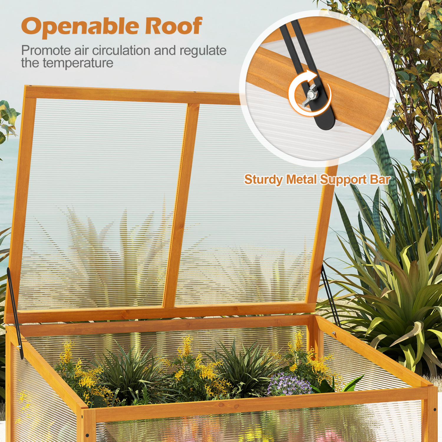 Costway 37 x 25 Inch Wood Greenhouse Box with Flip-Top Roof