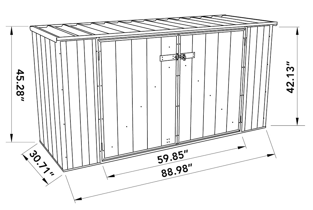 Absco 7.5 x 2.5 Foot Utility Steel Garbage Can Storage Shed