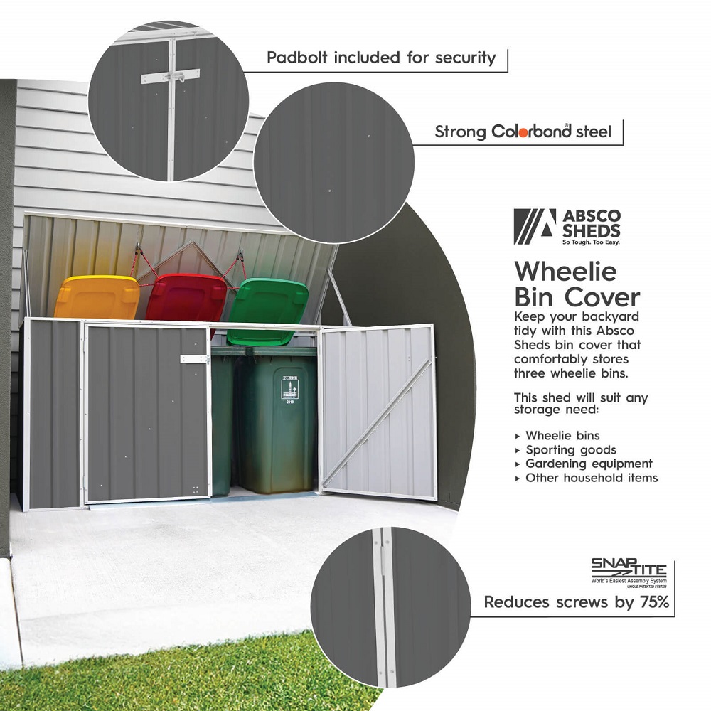 Absco 7.5 x 2.5 Foot Utility Steel Garbage Can Storage Shed