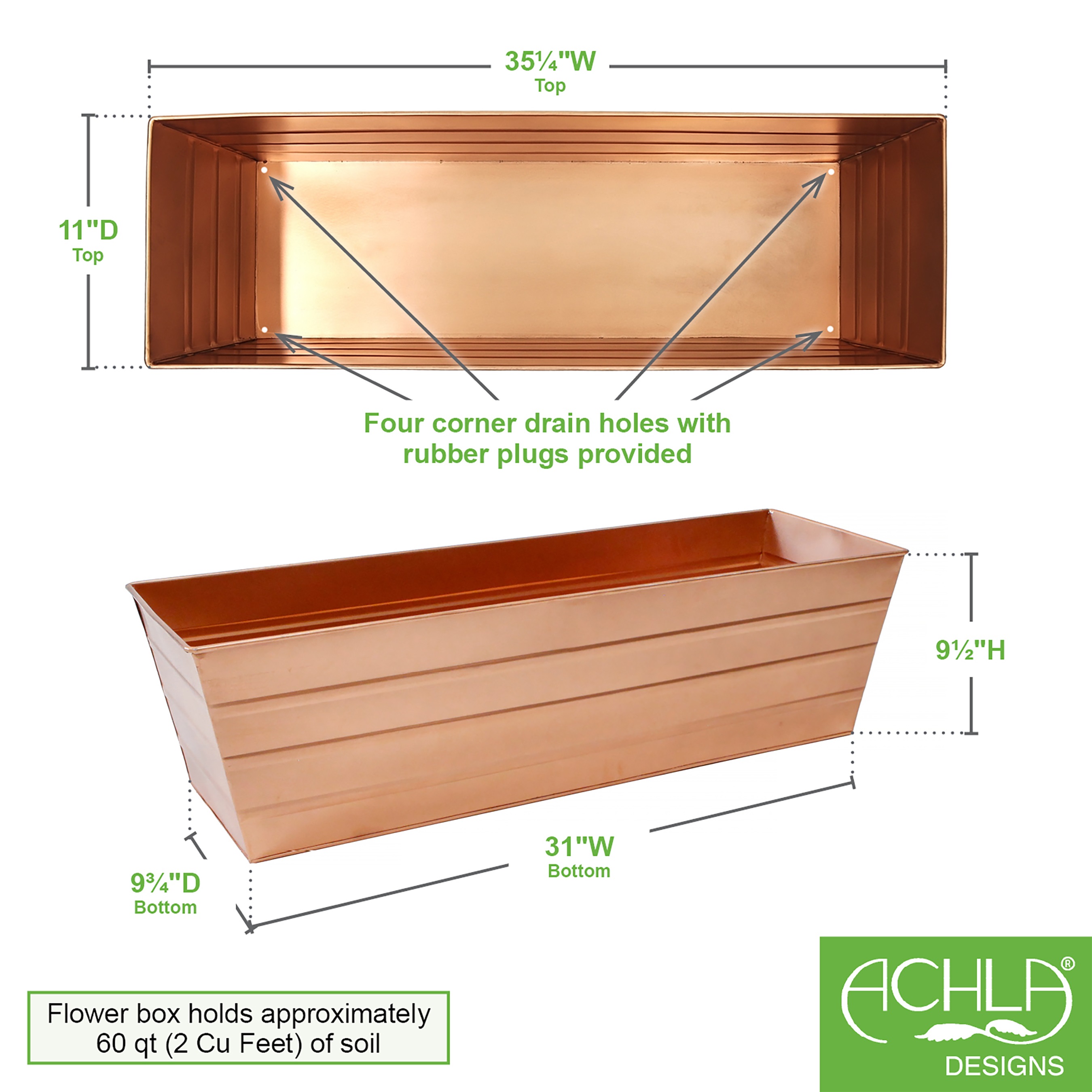 Achla 36 Inch Copper Plated Flower Box