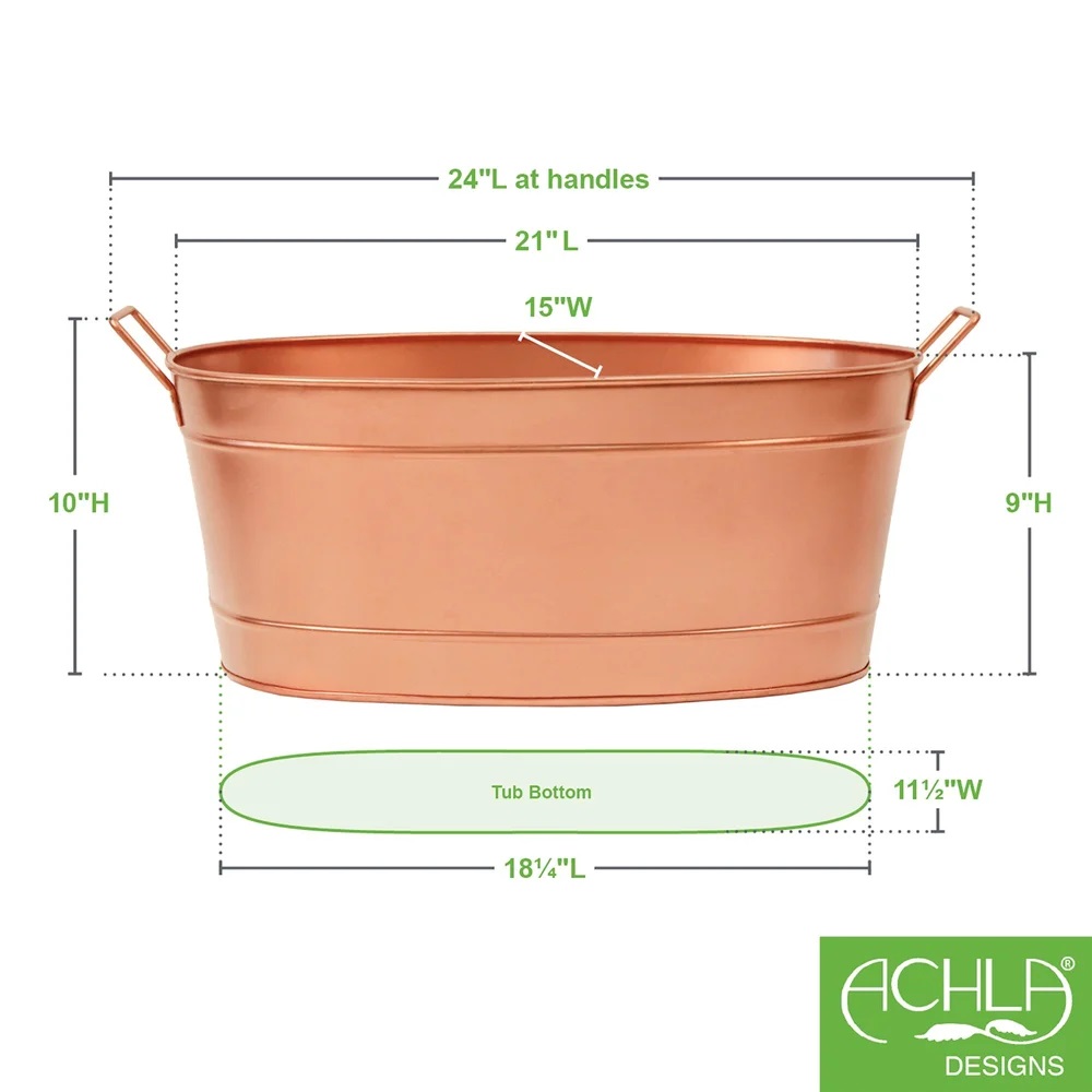 Achla 24 x 15 Inch Oval Copper-Plated Steel Tub