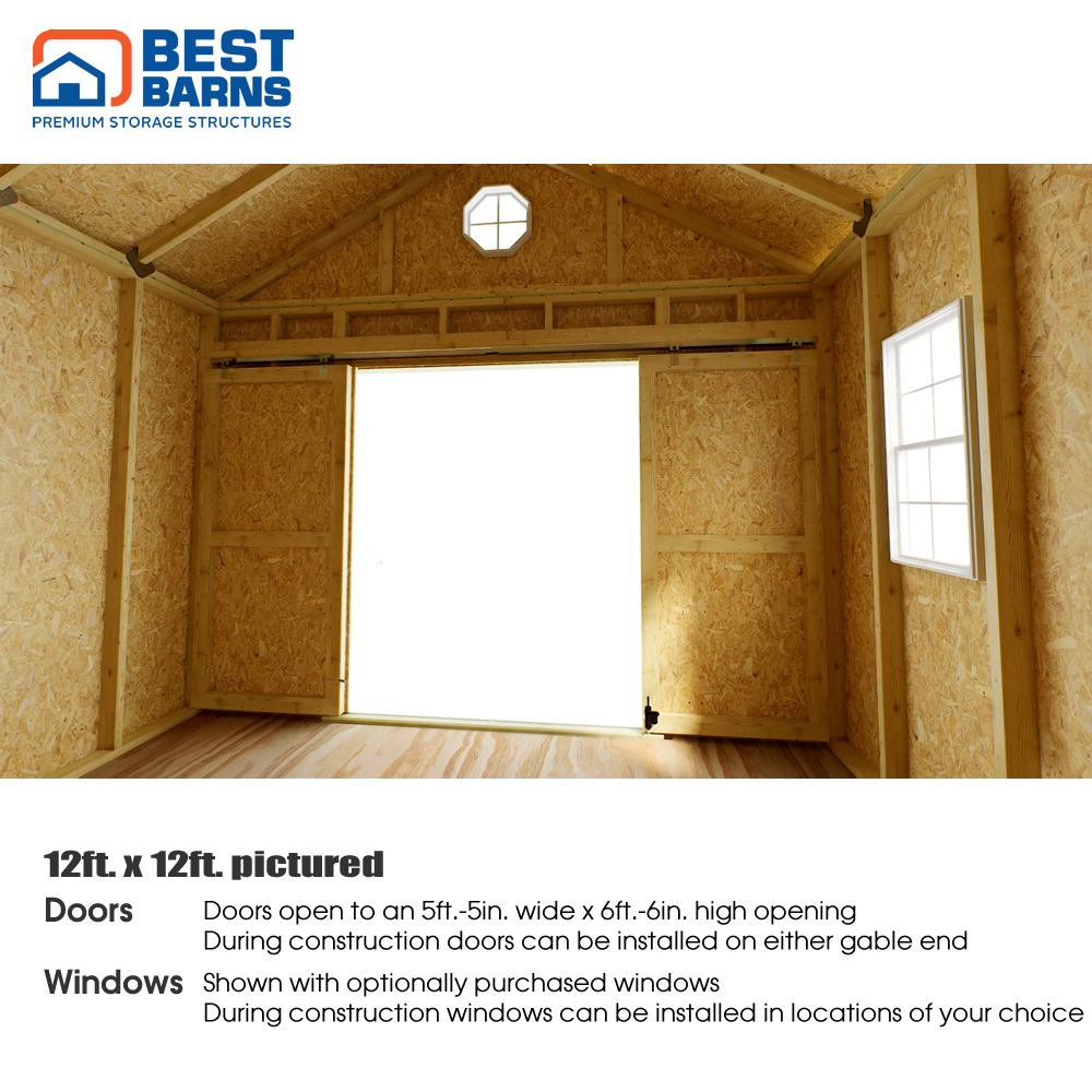 Best Barns 12 x 12 Foot Backyard Basecamp Wood Shed with Gable Door