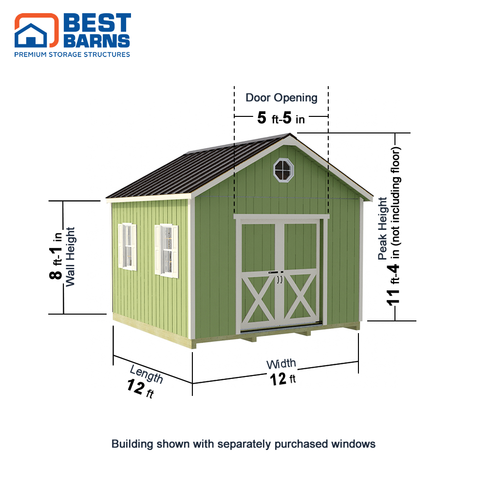 Best Barns 12 x 12 Foot Backyard Basecamp Wood Shed with Sliding Doors