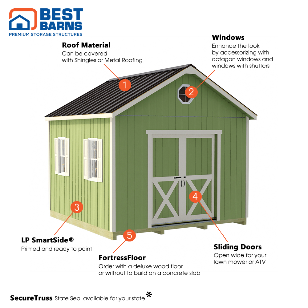 Best Barns 12 x 12 Foot Backyard Basecamp Wood Shed with Sliding Doors