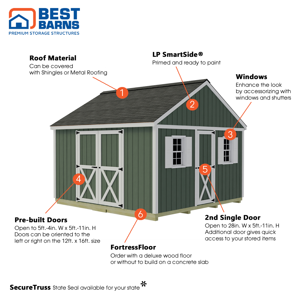 Best Barns 12 x 12 Foot Backyard Basecamp Wood Shed with Walk In Doors