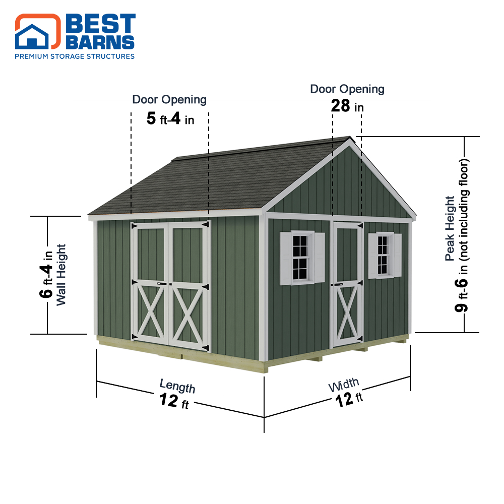Best Barns 12 x 12 Foot Backyard Basecamp Wood Shed with Walk In Doors