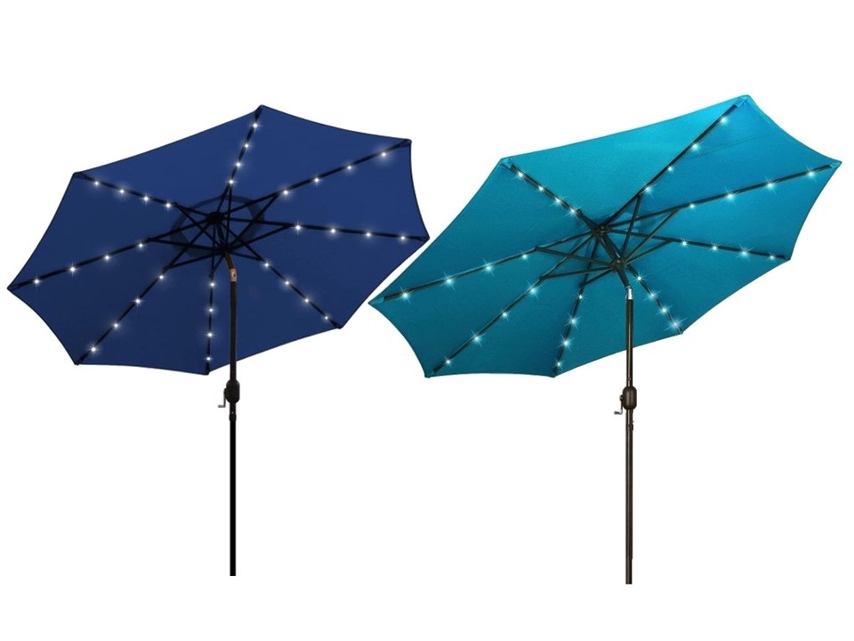 AZ Patio Heaters Solar Market Umbrella with LED Lights and Base