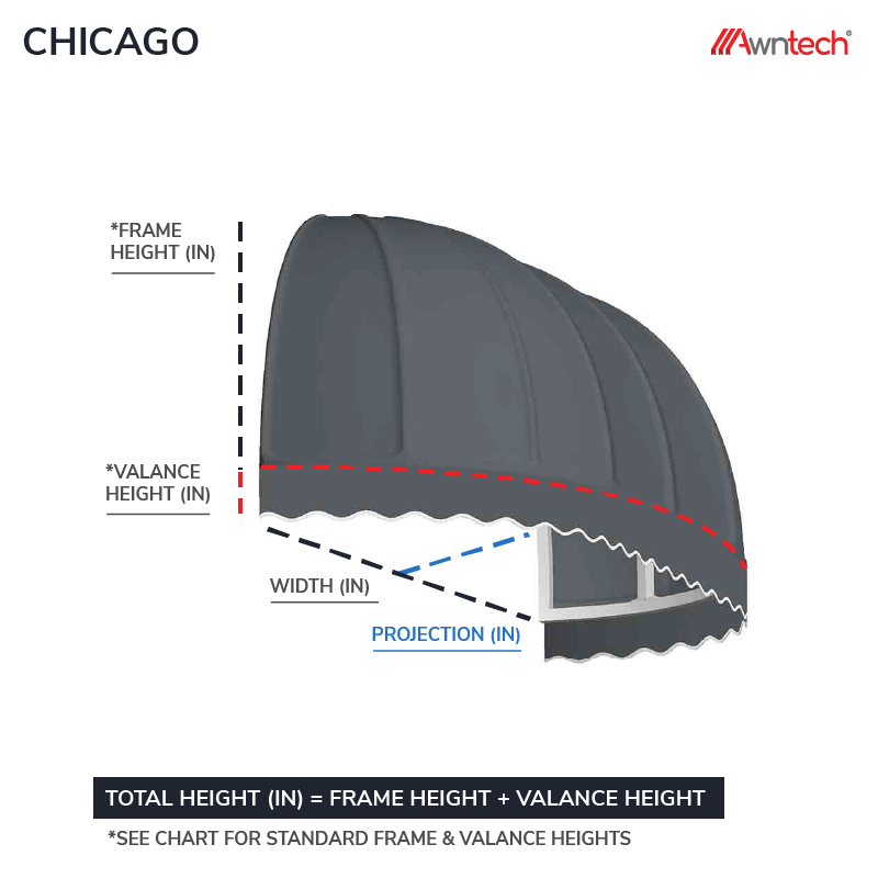 Awntech 10 Foot Chicago Elongated Dome Fixed Awning