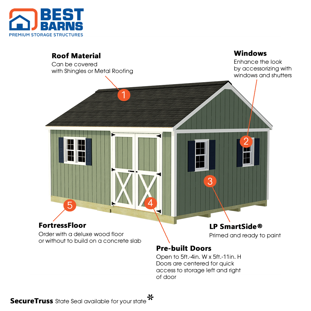 Best Barns 12 x 16 Foot Crafter Connection Wood Shed