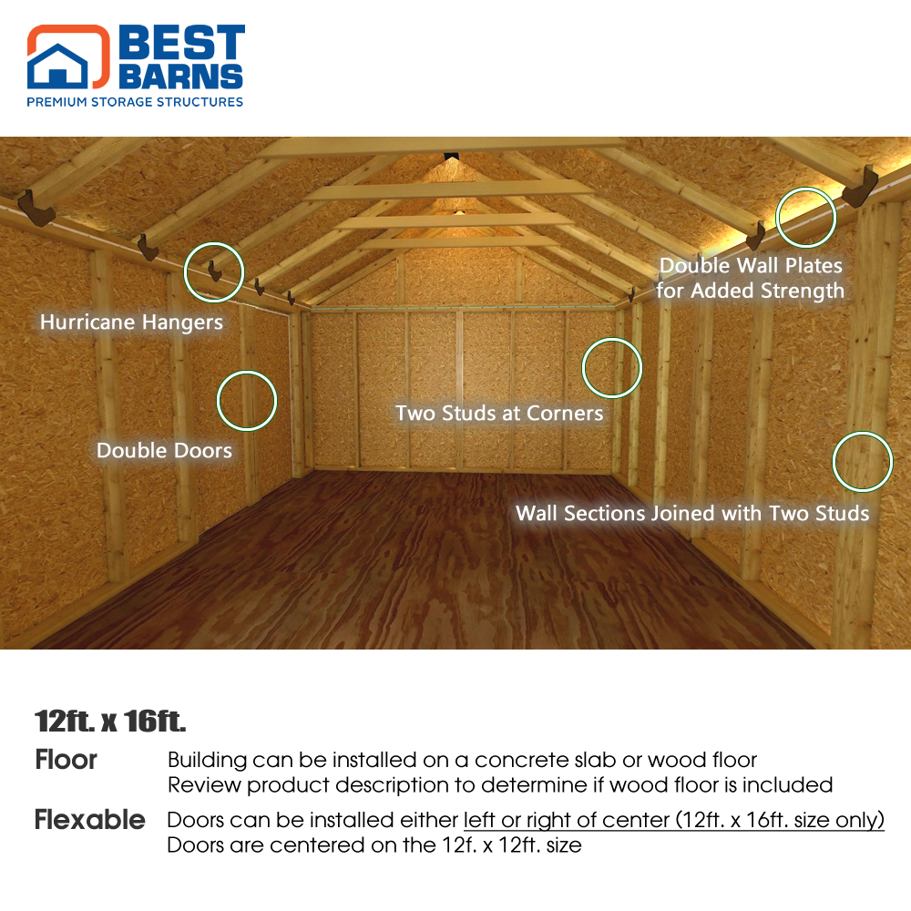 Best Barns 12 x 16 Foot Crafter Connection Wood Shed with Sliding Doors