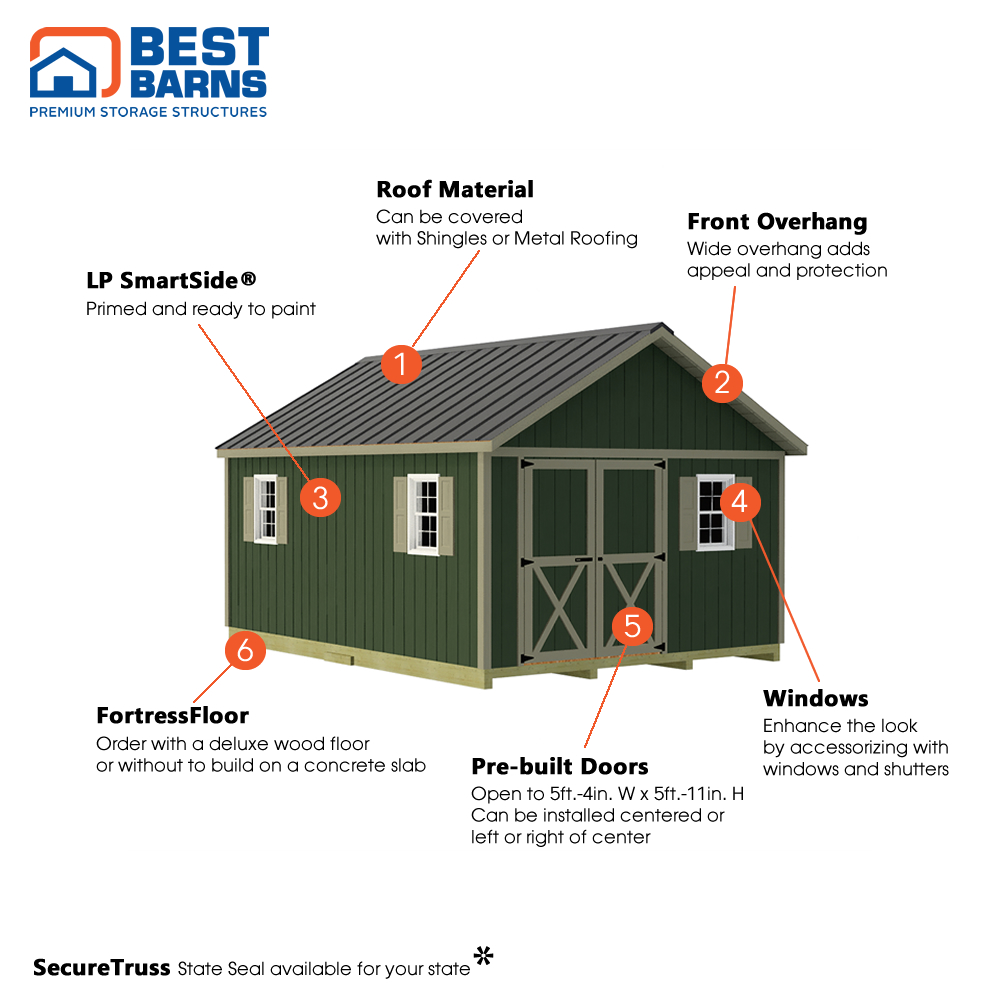 Best Barns 12 x 16 Foot Crafter Connection Wood Shed with Gable Door