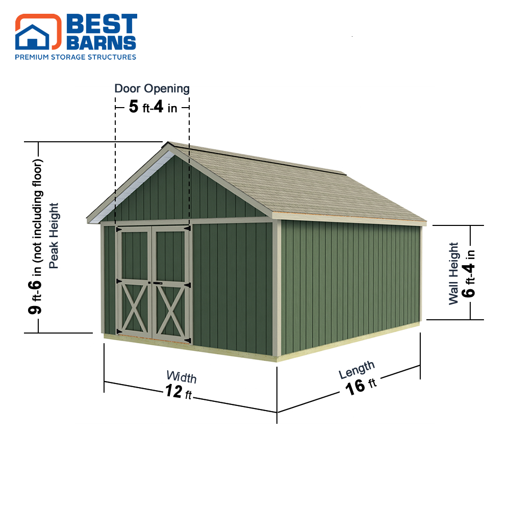 Best Barns 12 x 16 Foot Crafter Connection Wood Shed with Gable Door