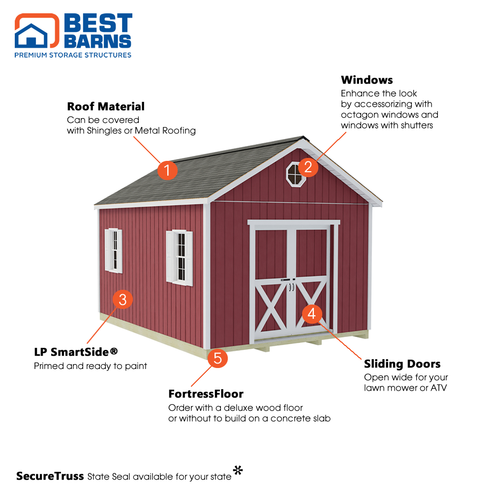 Best Barns 12 x 16 Foot Crafter Connection Wood Shed with Sliding Doors