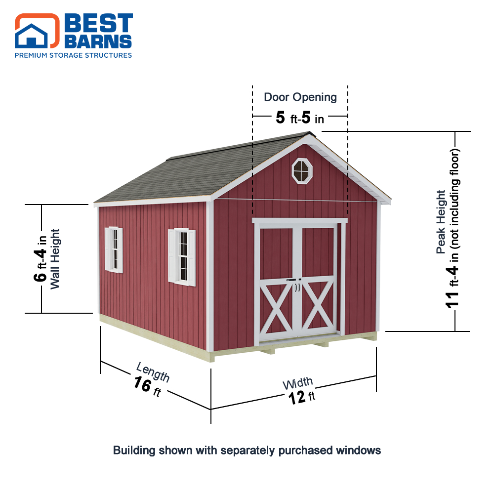 Best Barns 12 x 16 Foot Crafter Connection Wood Shed with Sliding Doors