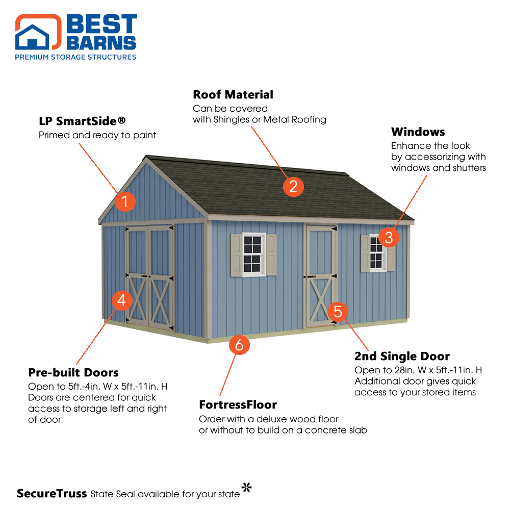 Best Barns 12 x 16 Foot Crafter Connection Wood Shed - Walk-In Eave Door