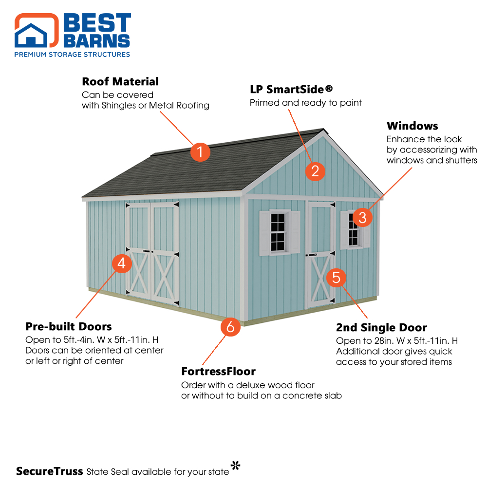 Best Barns 12 x 16 Foot Crafter Connection Door Wood Shed - Walk-In Gable Door