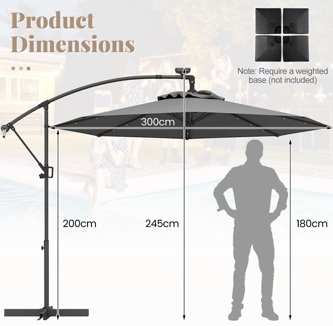 Costway 10 Foot Rotating Solar Light Cantilever Patio Umbrella