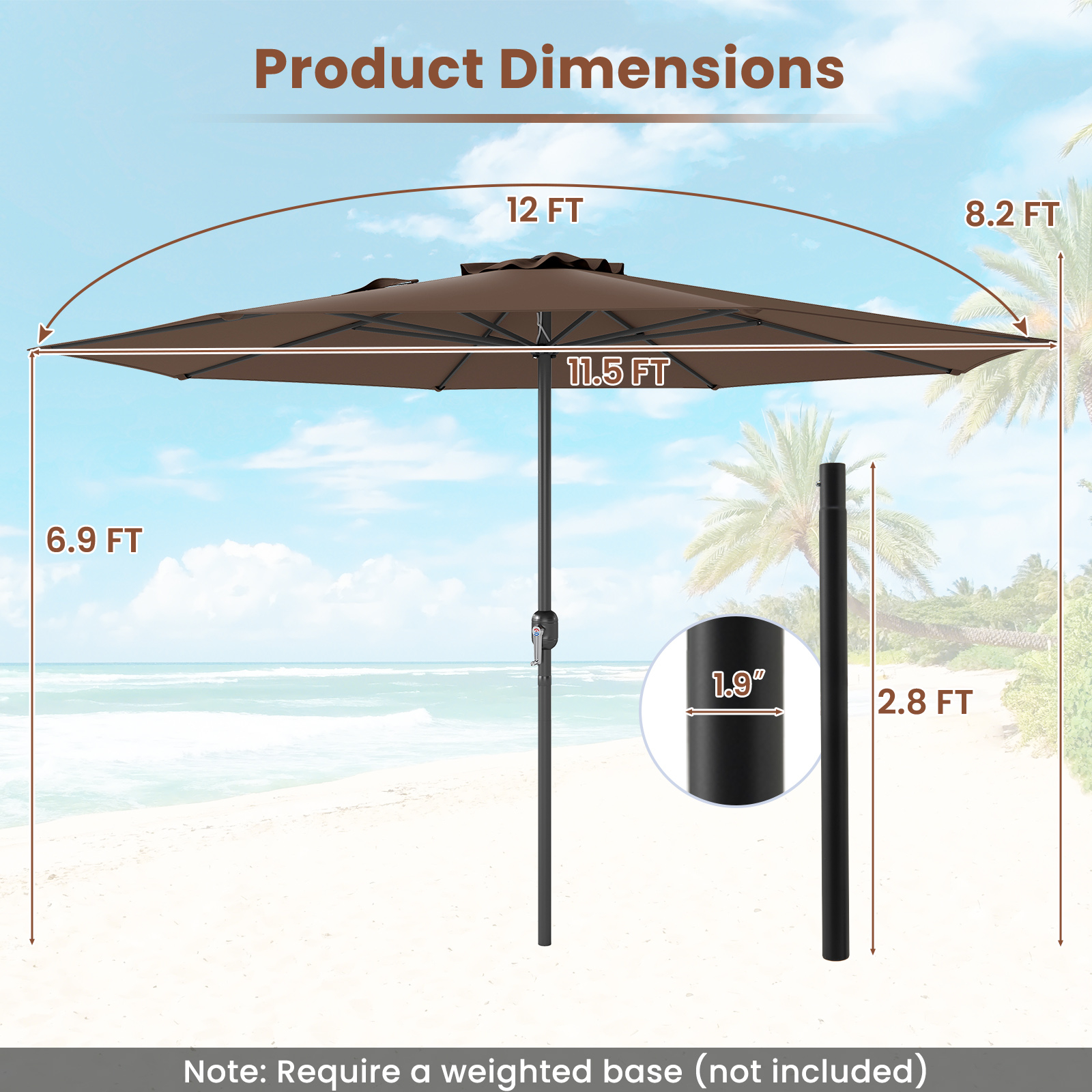 Costway 12 Foot Crank Handle Patio Umbrella