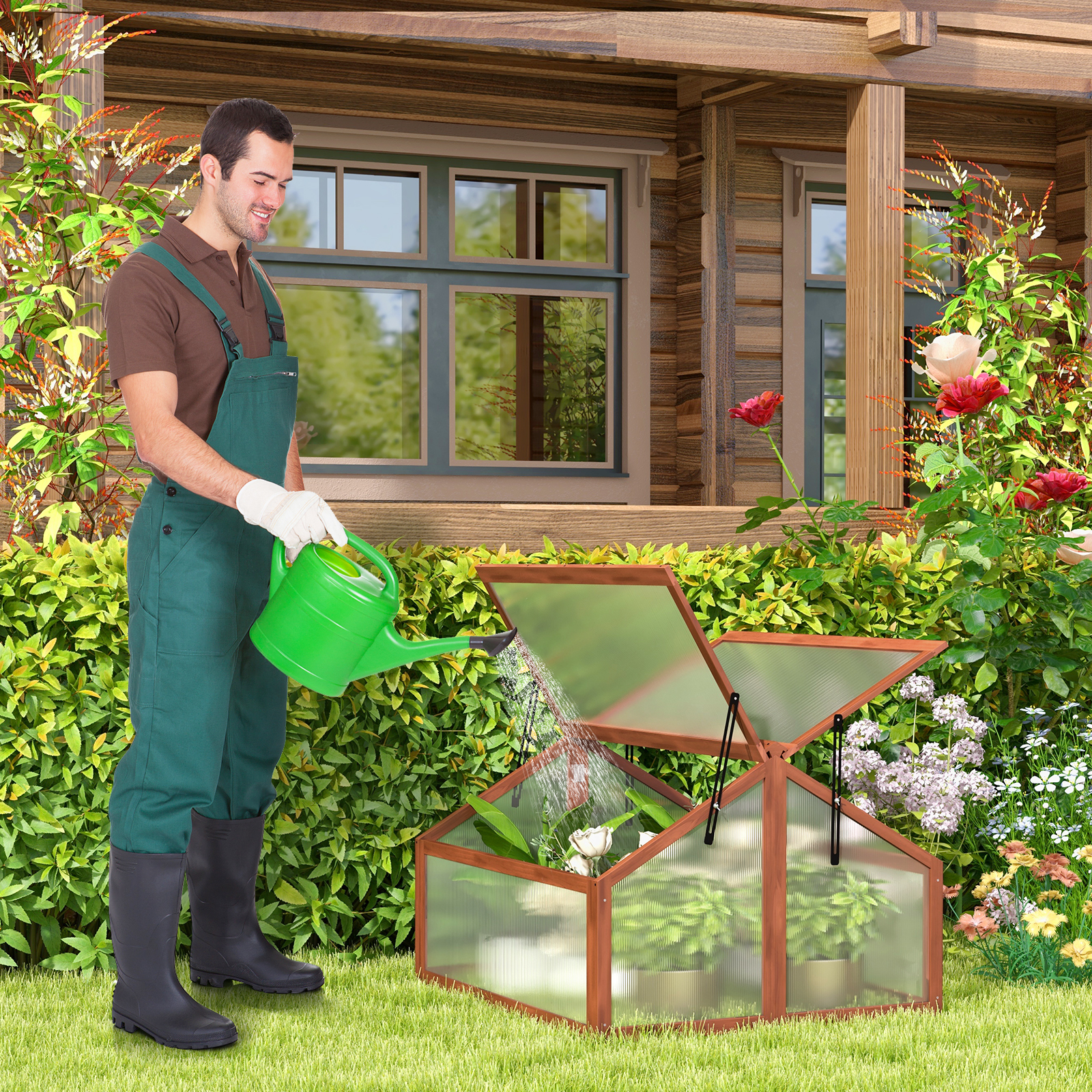 Costway 36 x 32 Inch Double Wooden Greenhouse Box