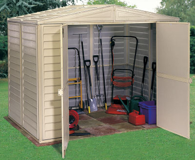 DuraMax DuraMate 8 x 6 Vinyl Storage Shed and Foundation Kit