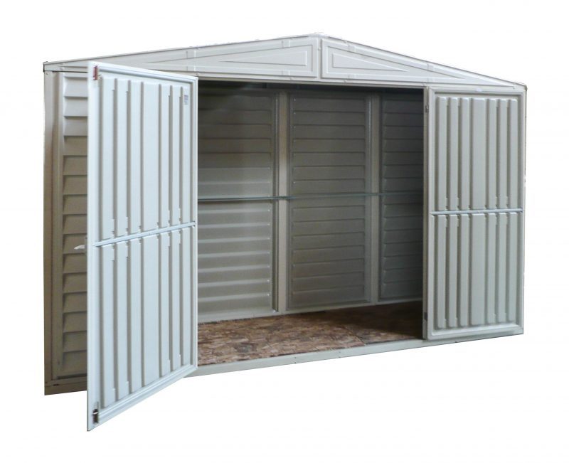 DuraMax 10.5 x 3 Foot SidePro Vinyl Plastic Storage Shed with Steel Frame Foundation