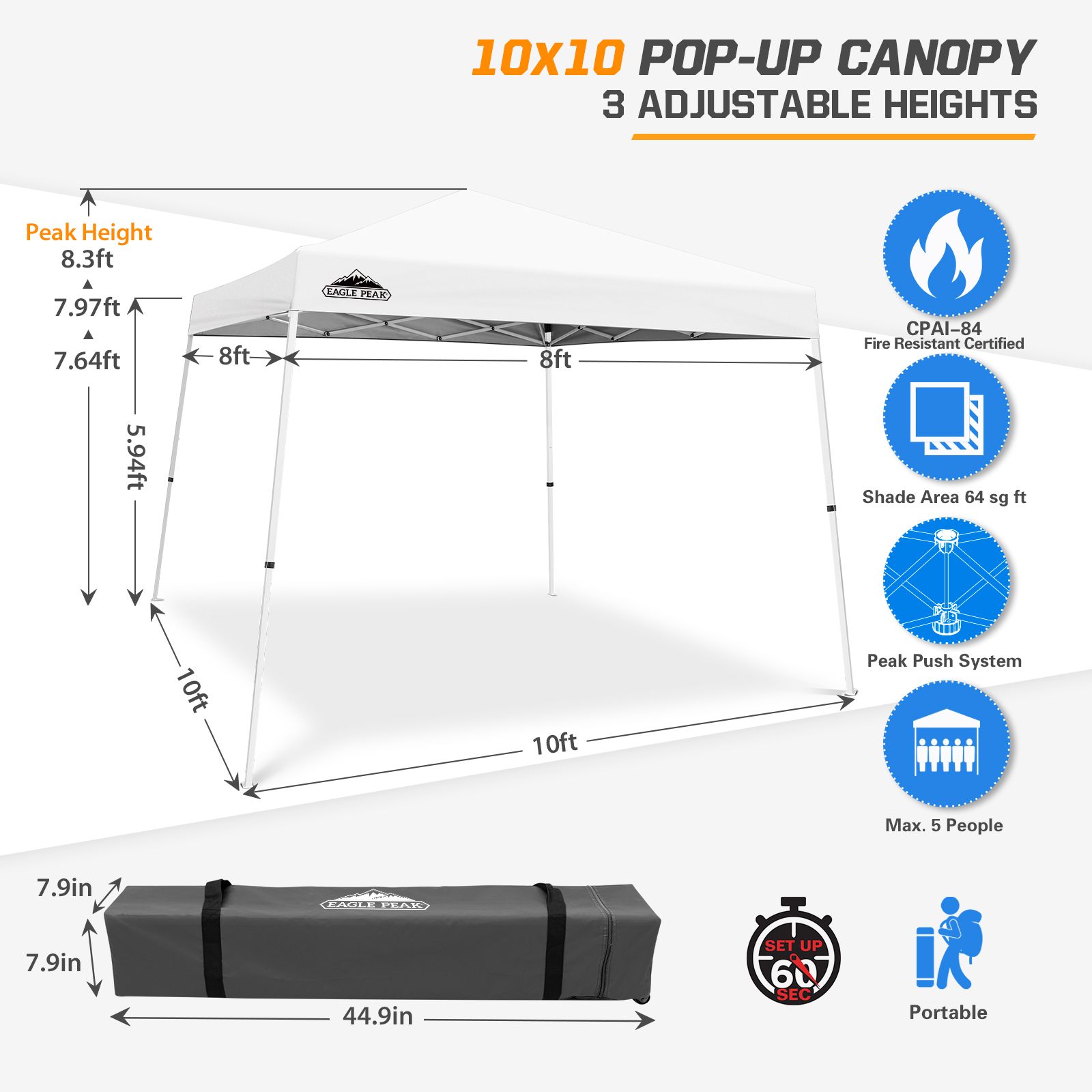 Eagle Peak 10 Foot Pop Up Slant Leg Canopy Tent