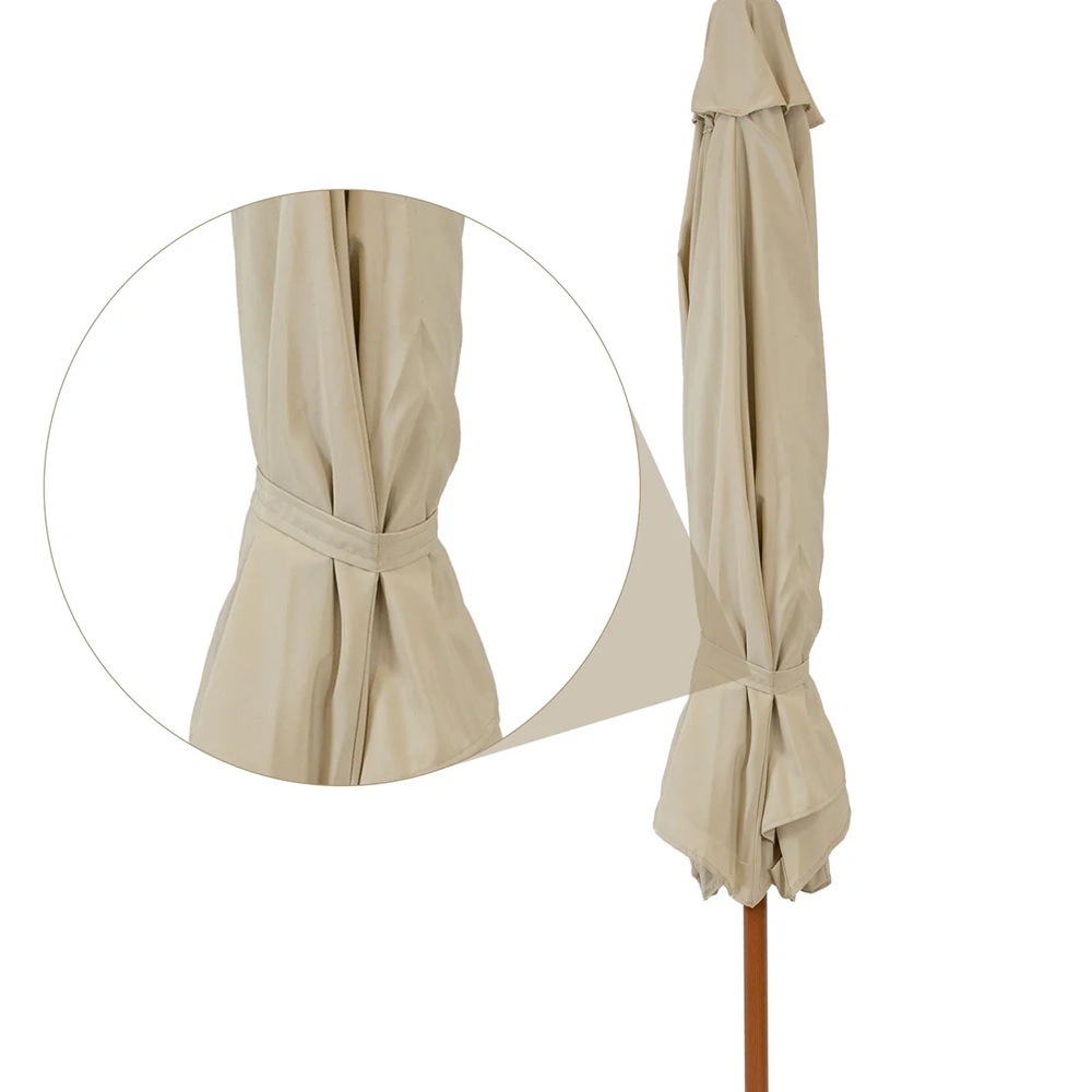 Sunnydaze 9 Foot Faux Woodgrain Crank Patio Umbrella with Solar Lights