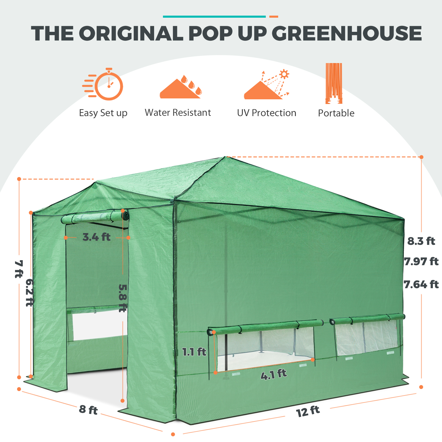 Eagle Peak 12 x 8 Foot Portable Walk-In Greenhouse