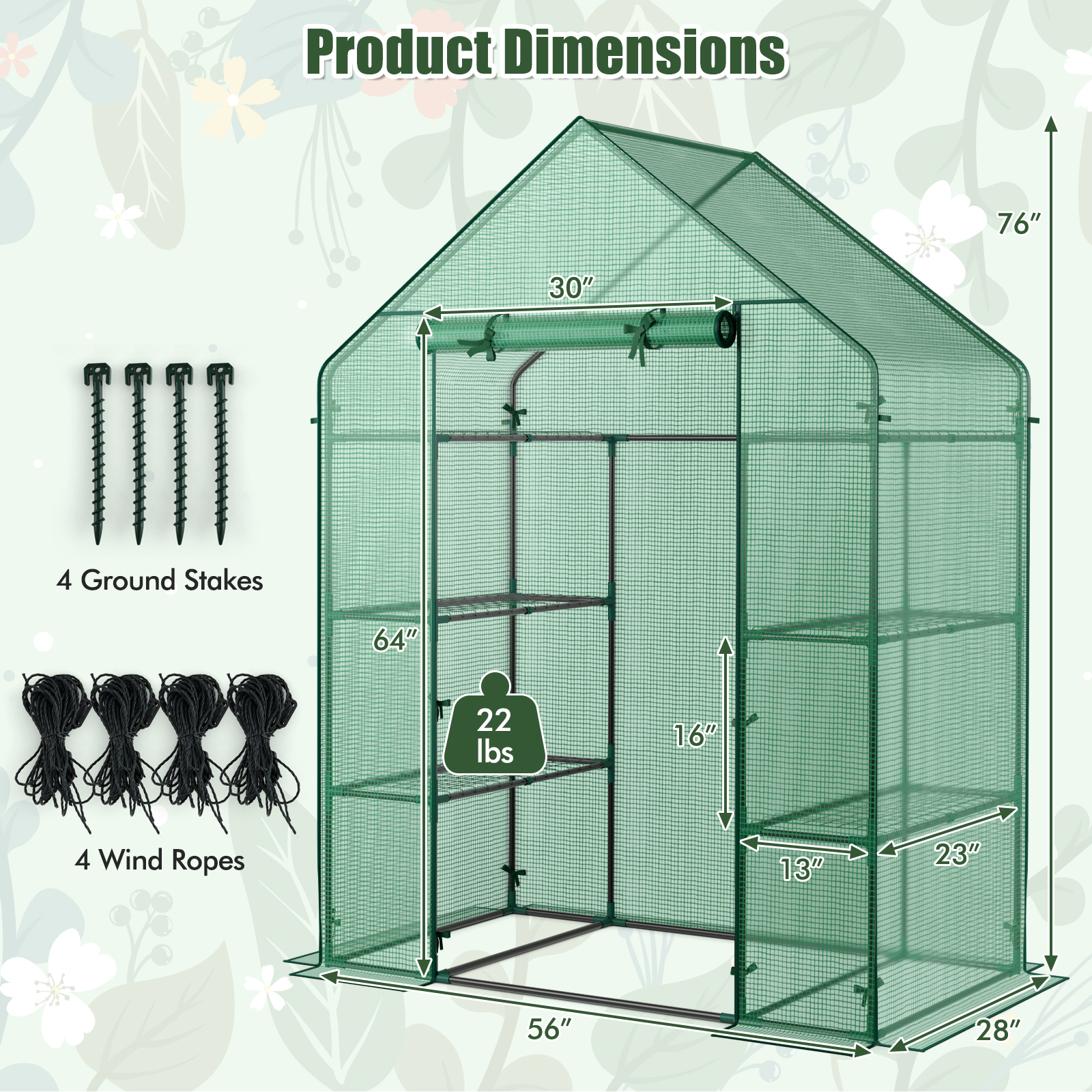 Costway 56 Inch Portable 4-Tier Walk-In Greenhouse with Shelves