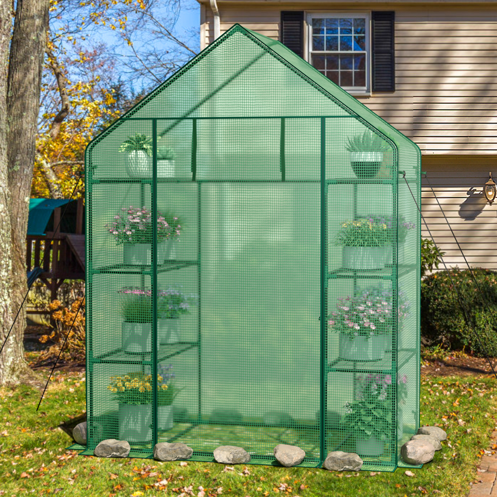 Costway 56 Inch Portable 4-Tier Walk-In Greenhouse with Shelves