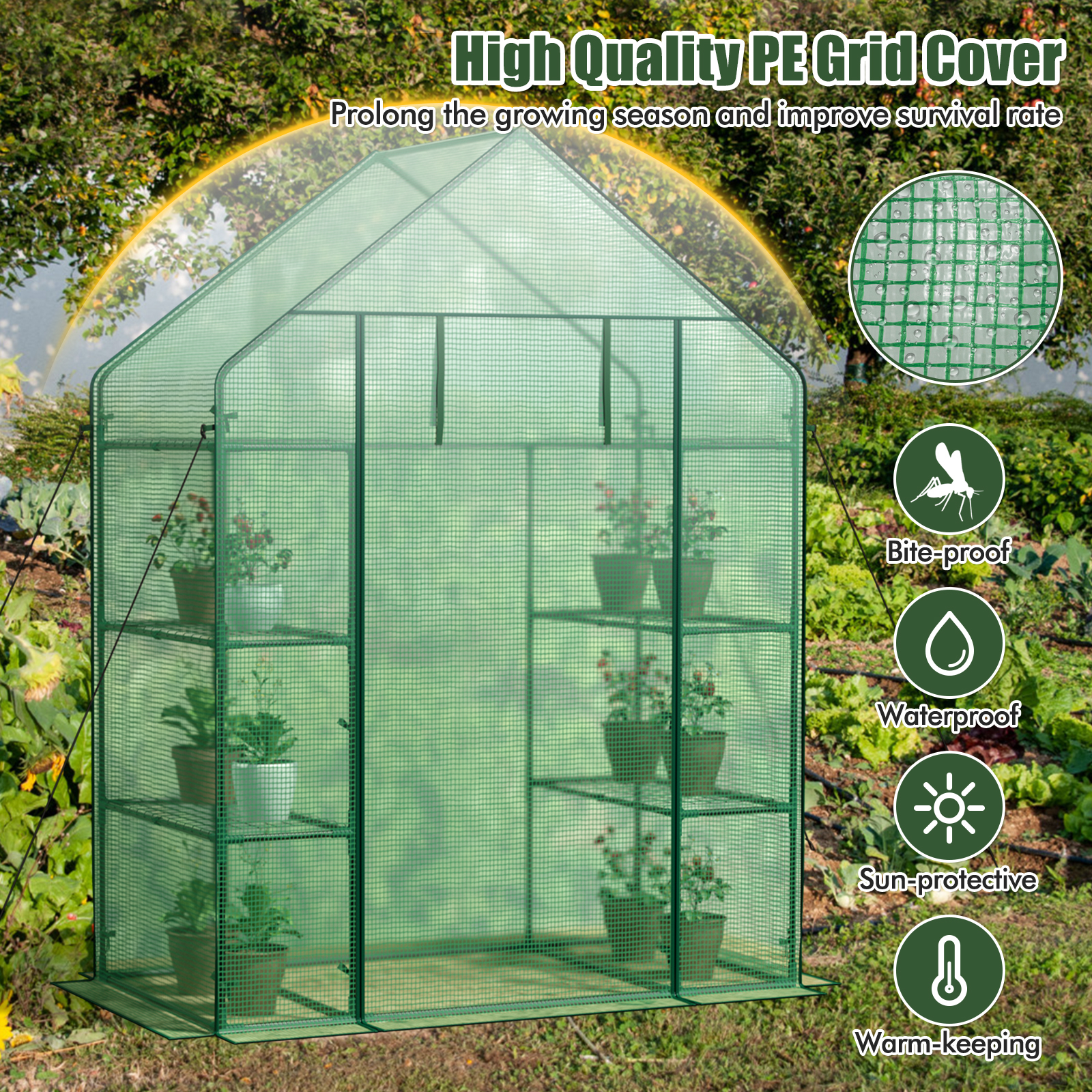 Costway 56 Inch Portable 4-Tier Walk-In Greenhouse with Shelves