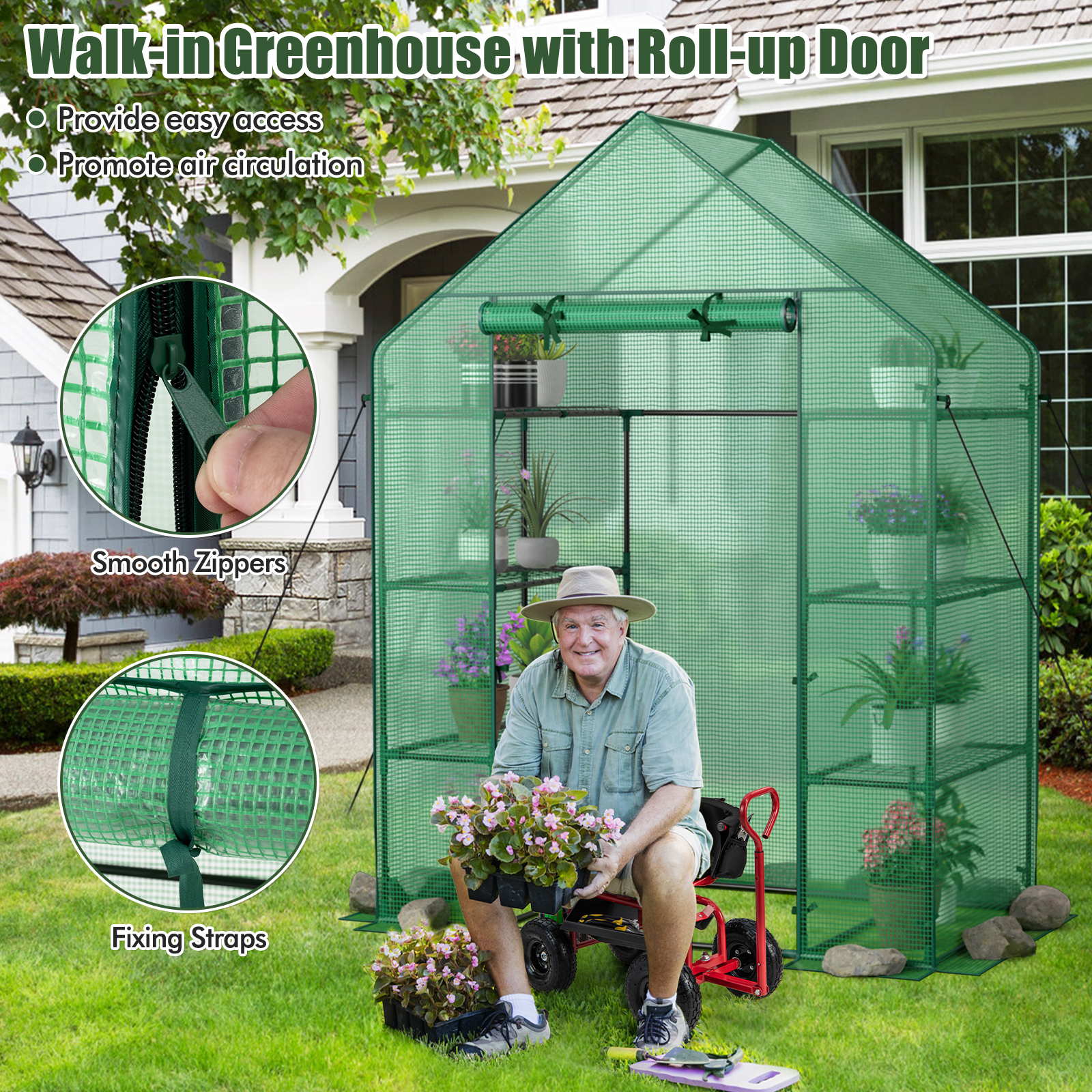 Costway 56 Inch Portable 4-Tier Walk-In Greenhouse with Shelves