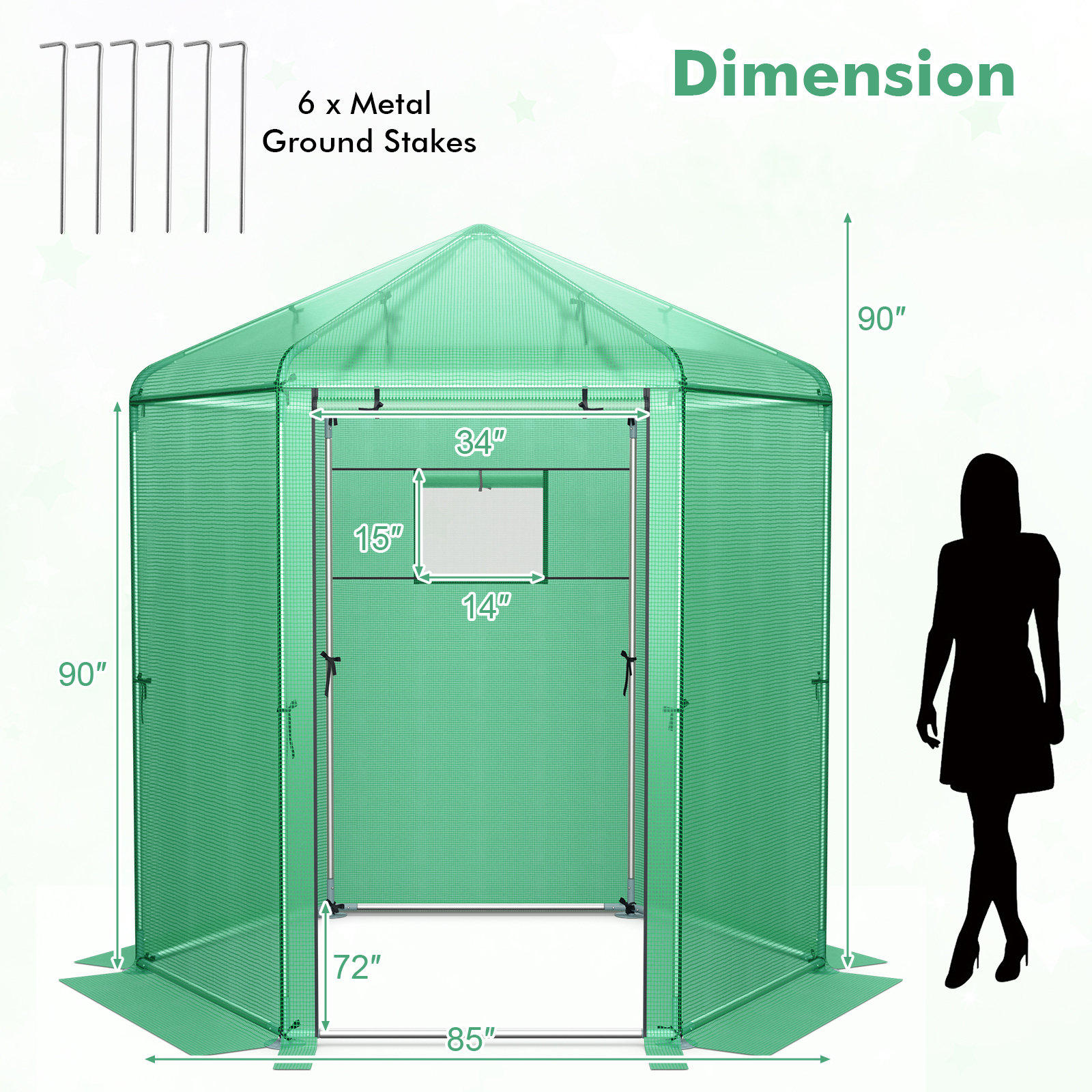 Costway 85 Inch Walk-In Hexagonal Greenhouse