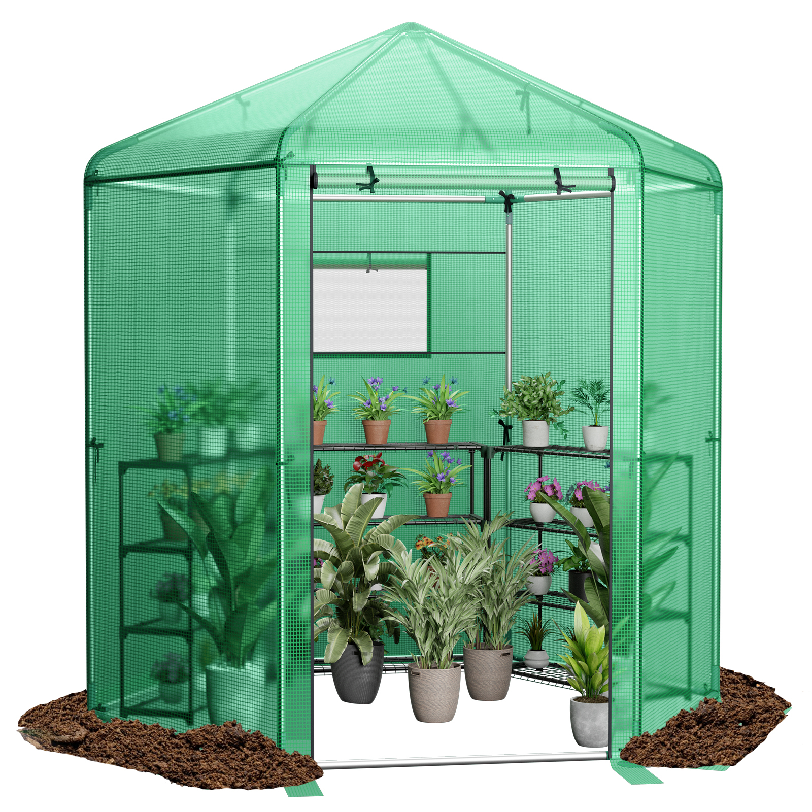 Costway 85 Inch Walk-In Hexagonal Greenhouse