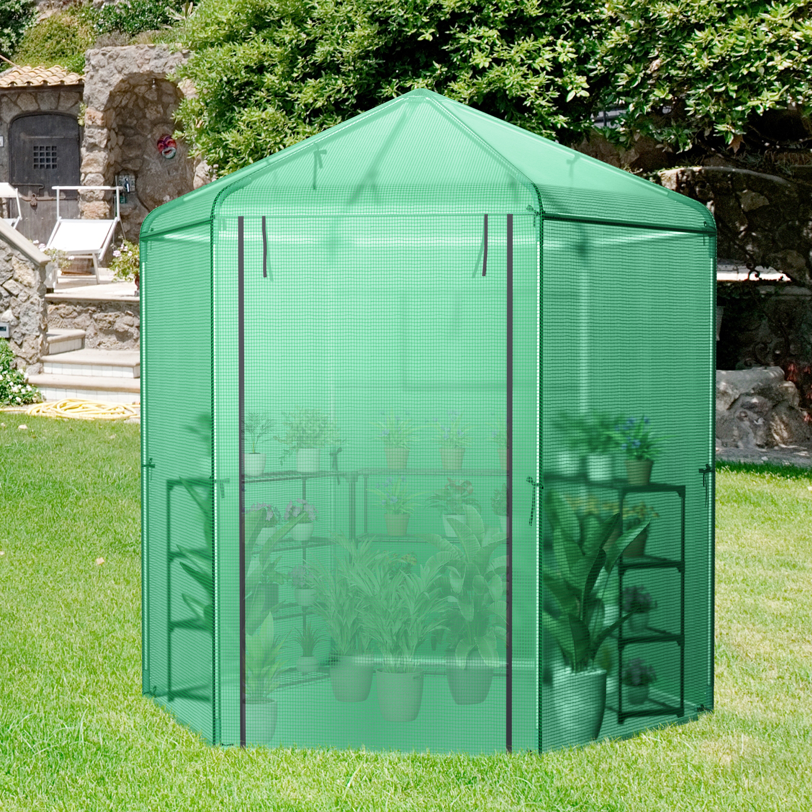 Costway 85 Inch Walk-In Hexagonal Greenhouse