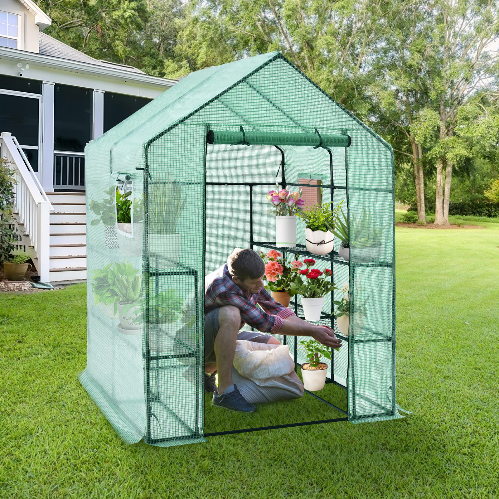 Costway 57 x 57 Inch Walk-In Greenhouse with Observation Windows