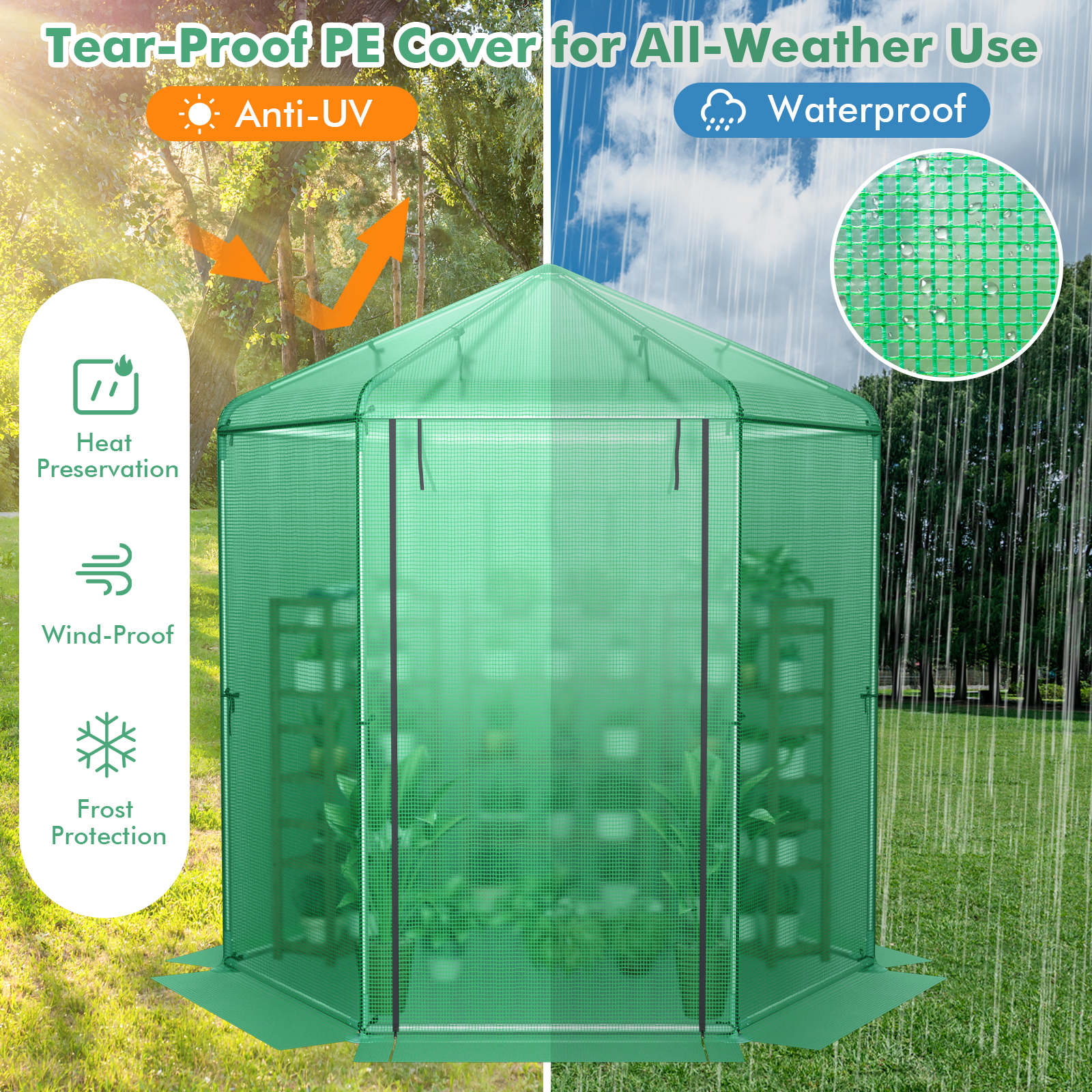 Costway 85 Inch Walk-In Hexagonal Greenhouse